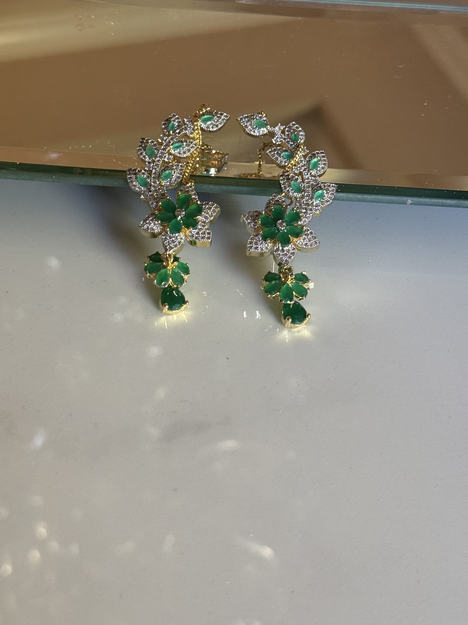 Green Floral Statement Ear Climbers