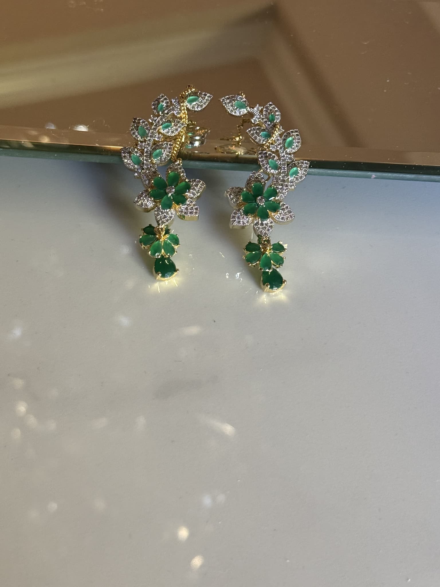 Green Floral Statement Ear Climbers