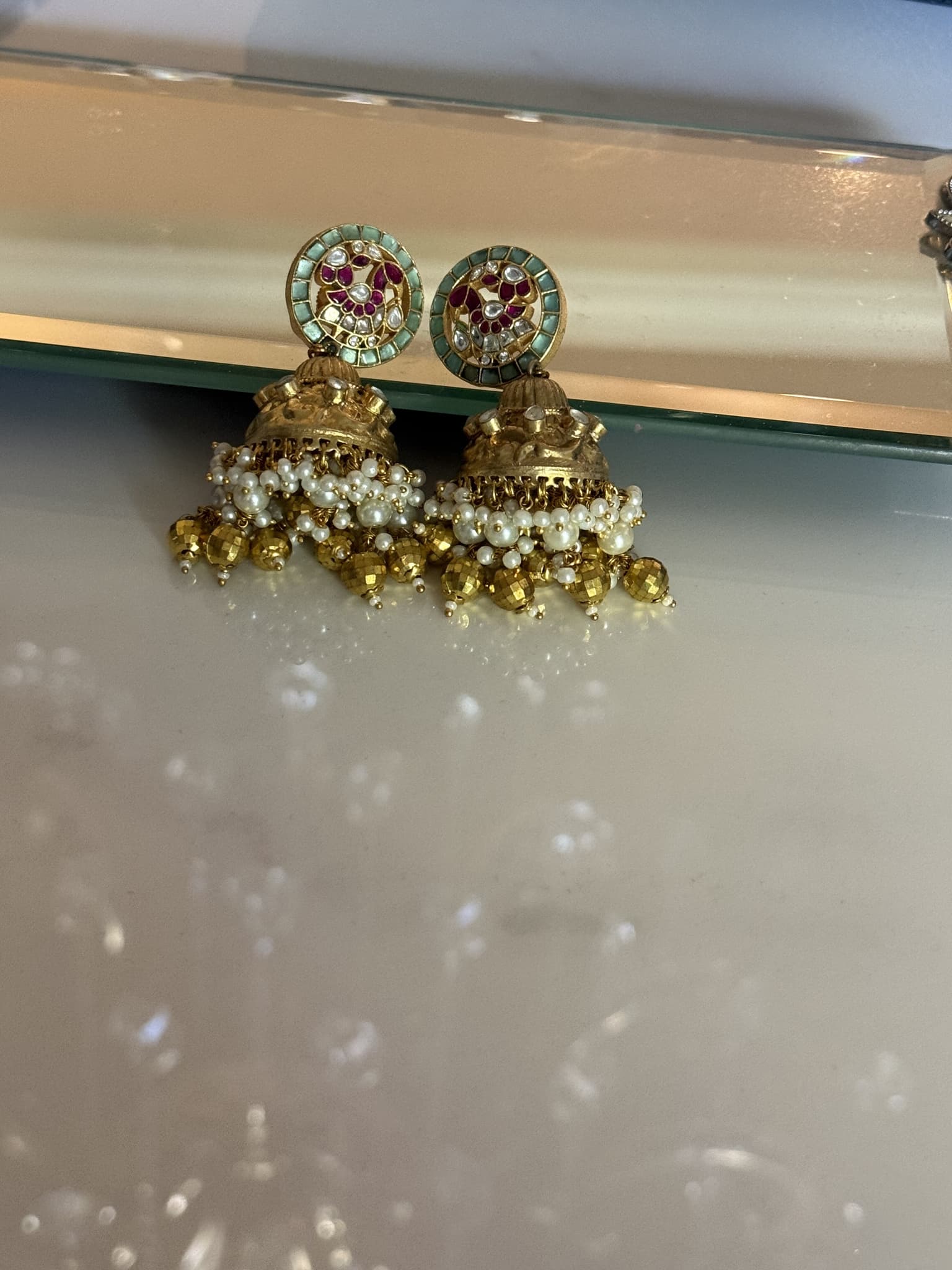 Ruby Red Pearl Kundan Jhumka Earrings