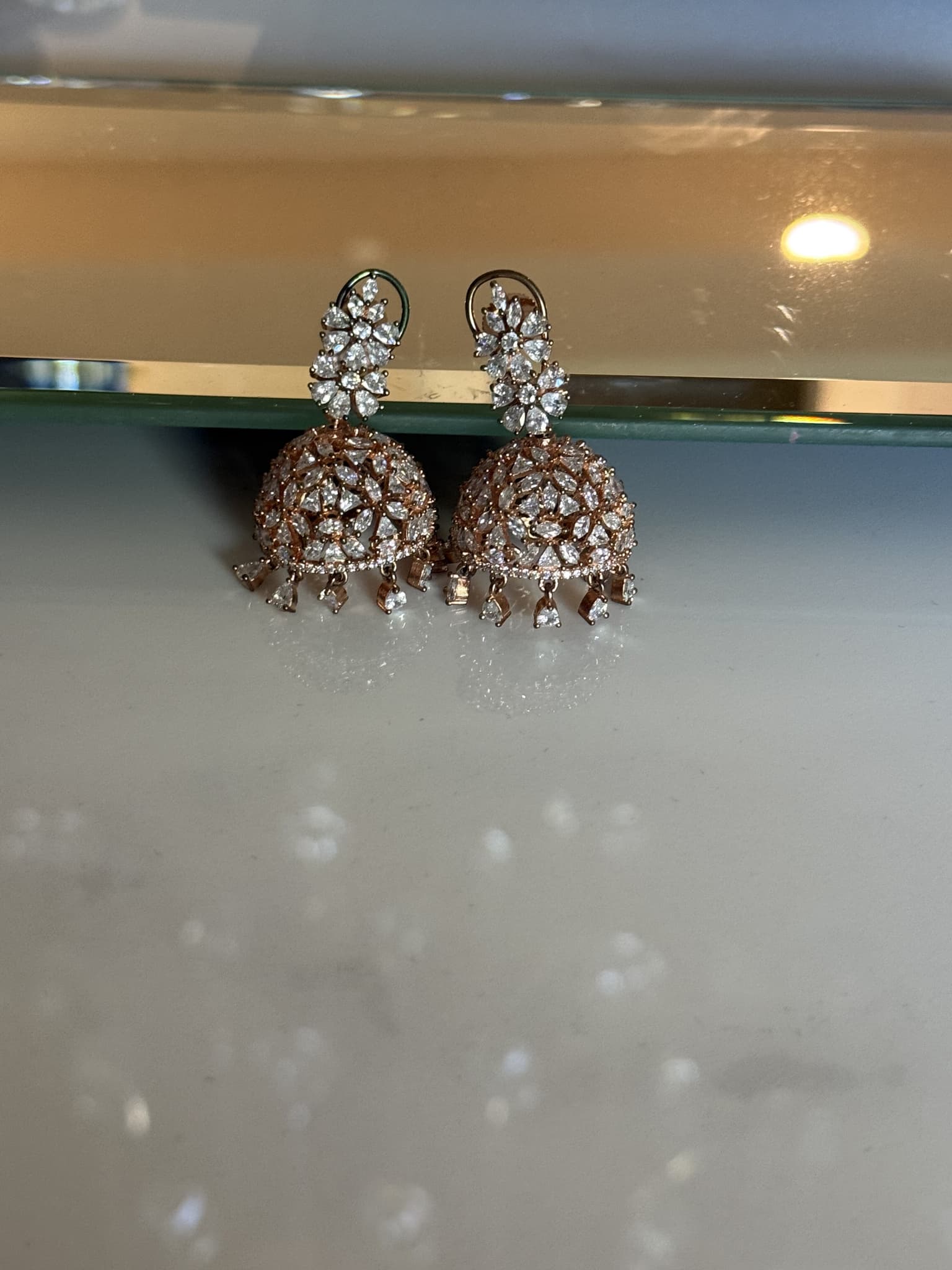 Rose Gold Diamond Statement Jhumka Earrings