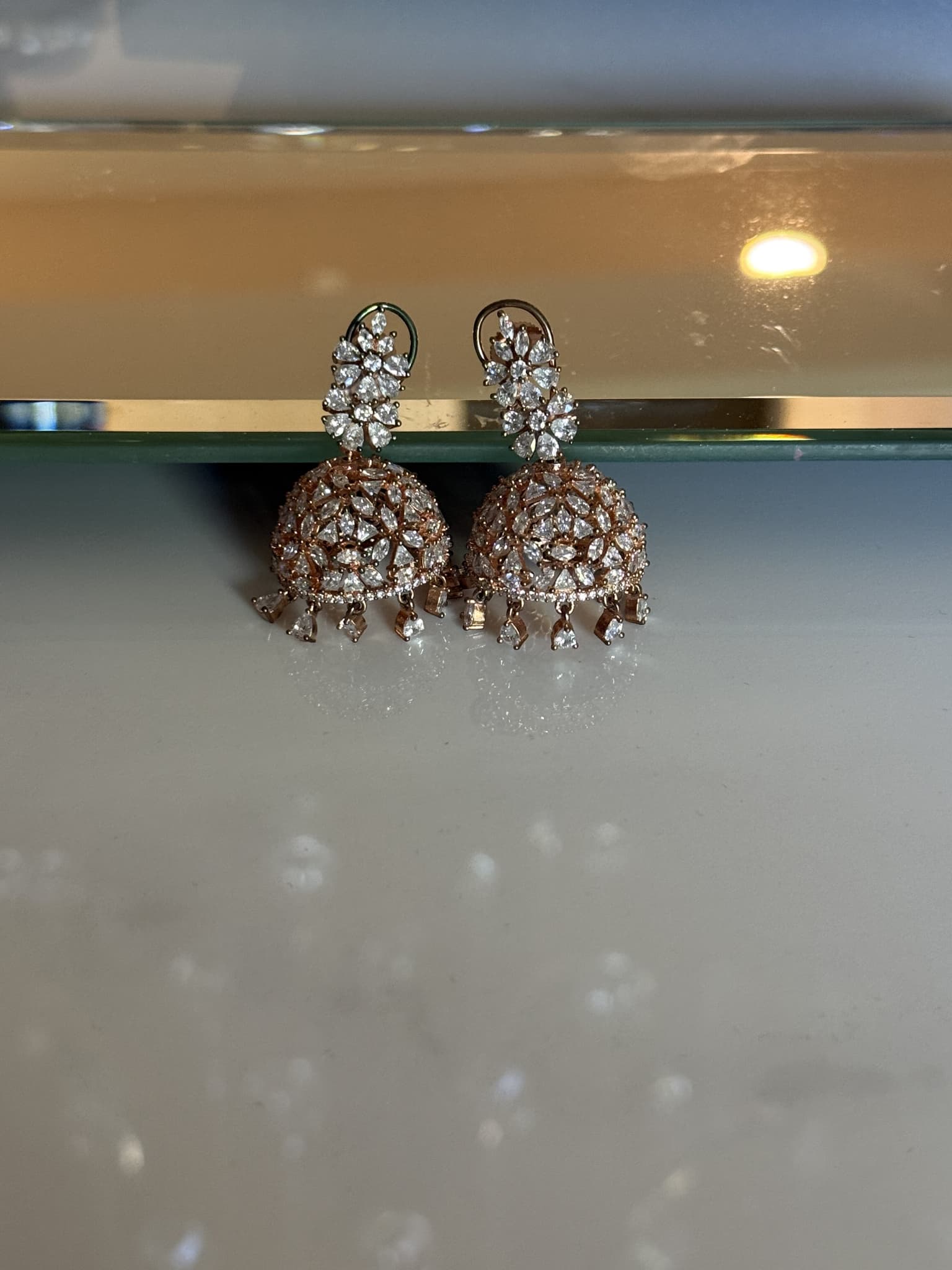 Rose Gold Diamond Statement Jhumka Earrings
