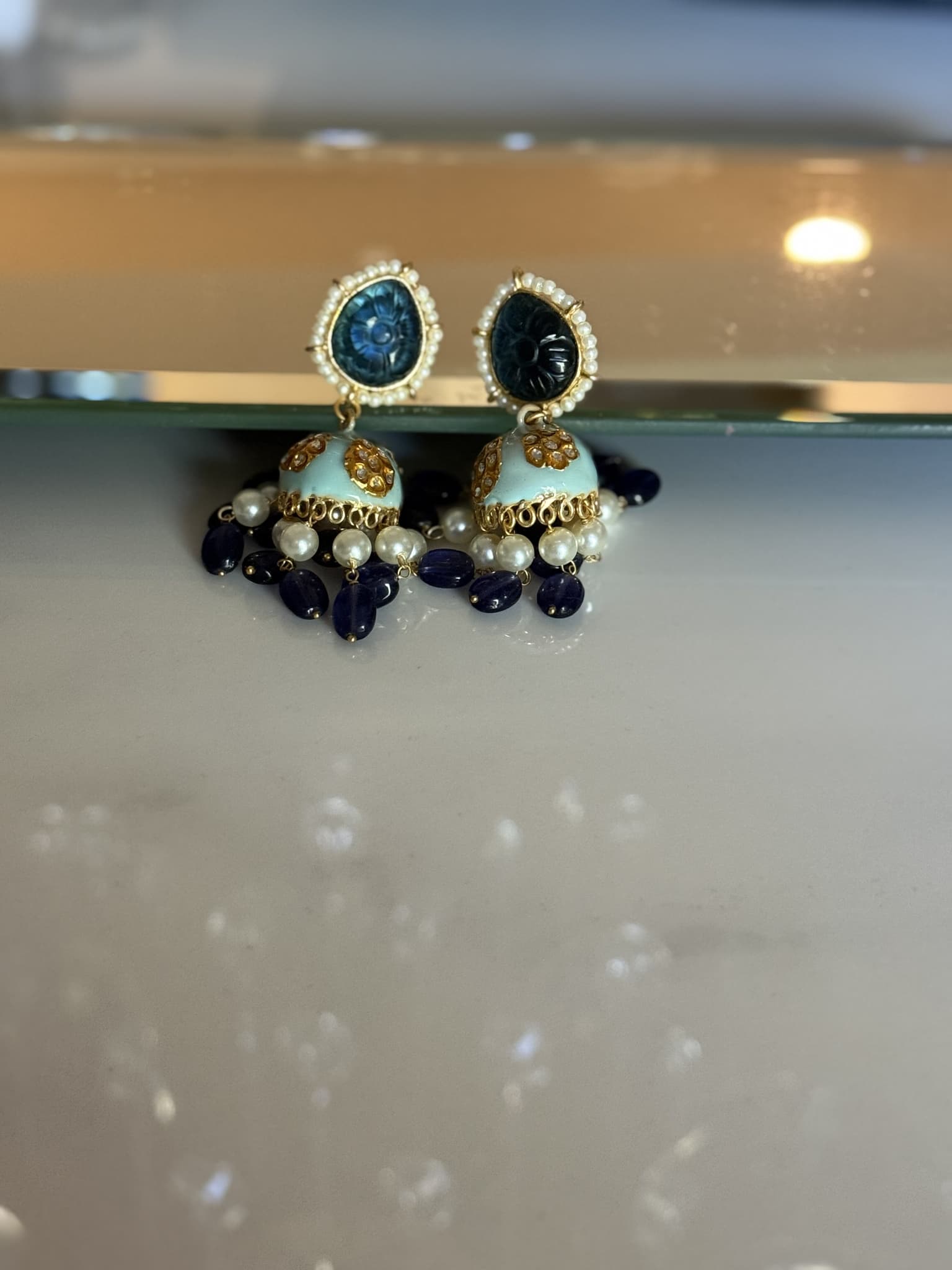 Blue Coral Pearl Drop Earrings