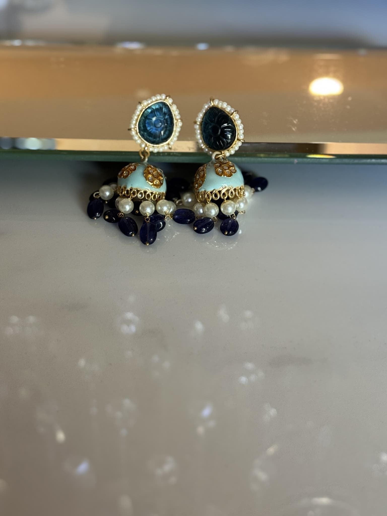 Blue Coral Pearl Drop Earrings