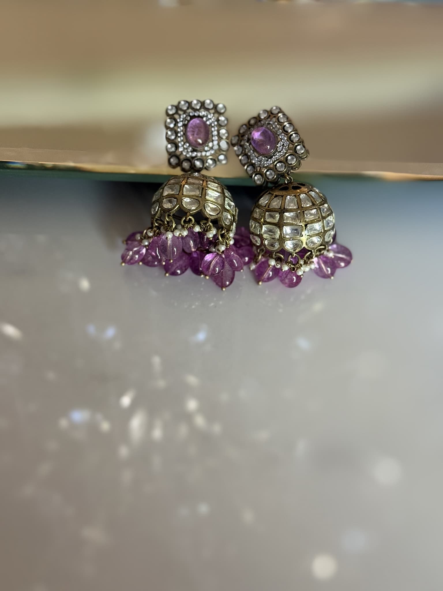 Amethyst Kundan Dome Jhumka Earrings