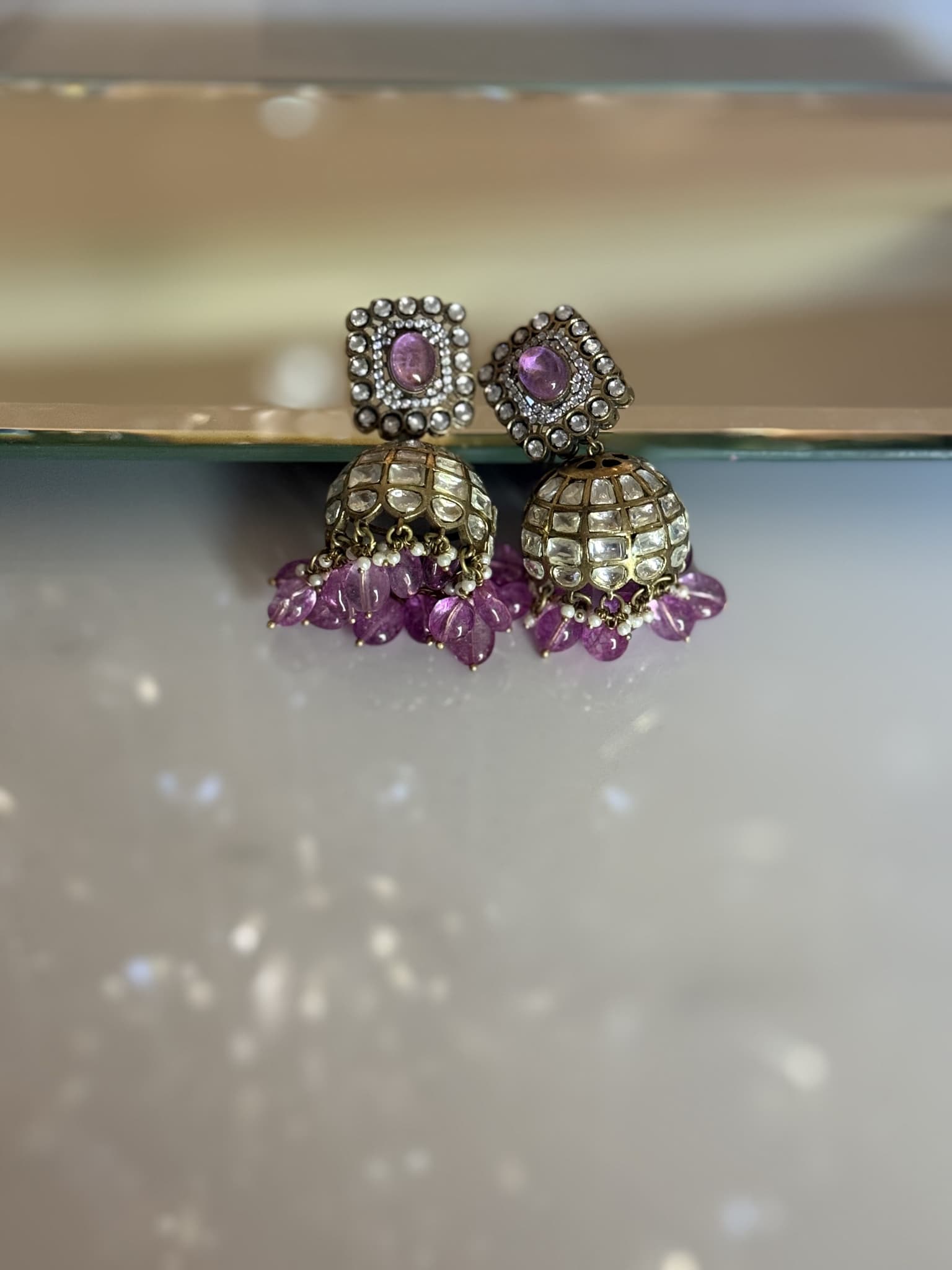 Amethyst Kundan Dome Jhumka Earrings