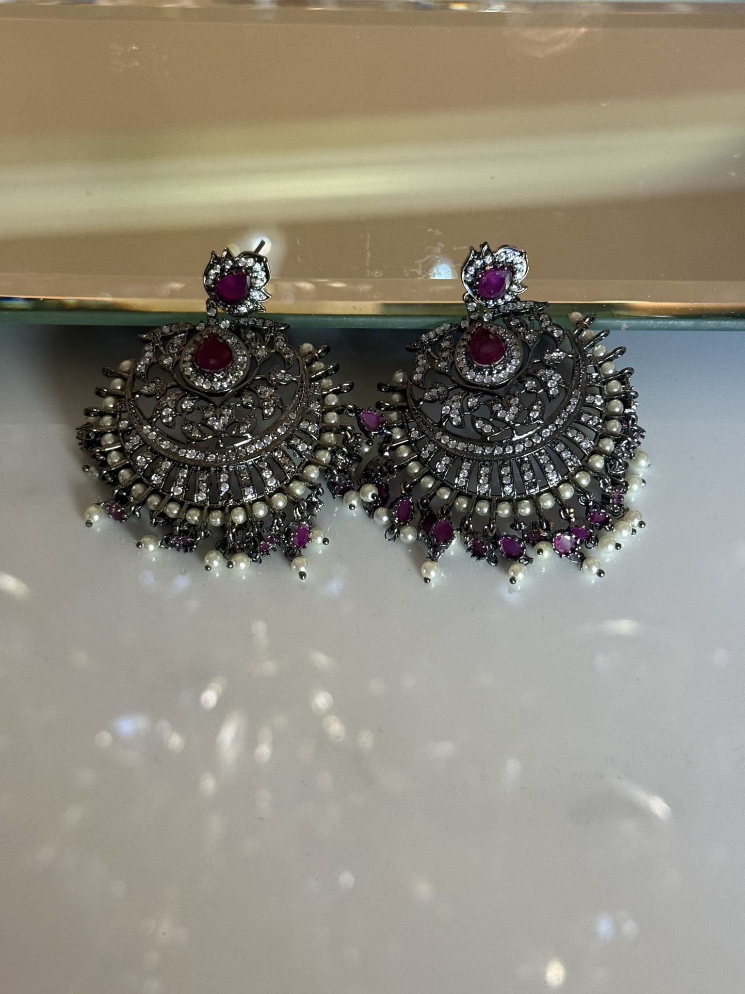 Ruby Crescent Chandbali Earrings