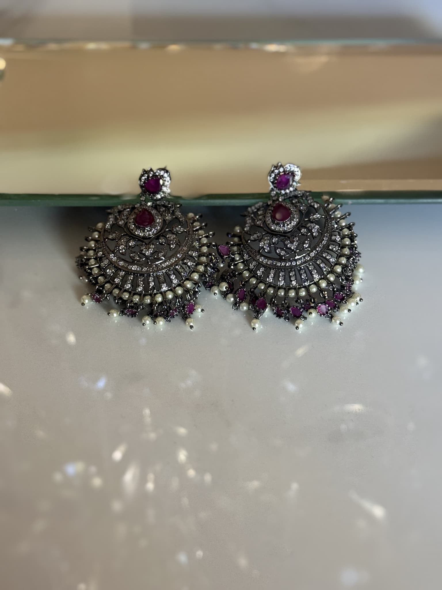 Ruby Crescent Chandbali Earrings