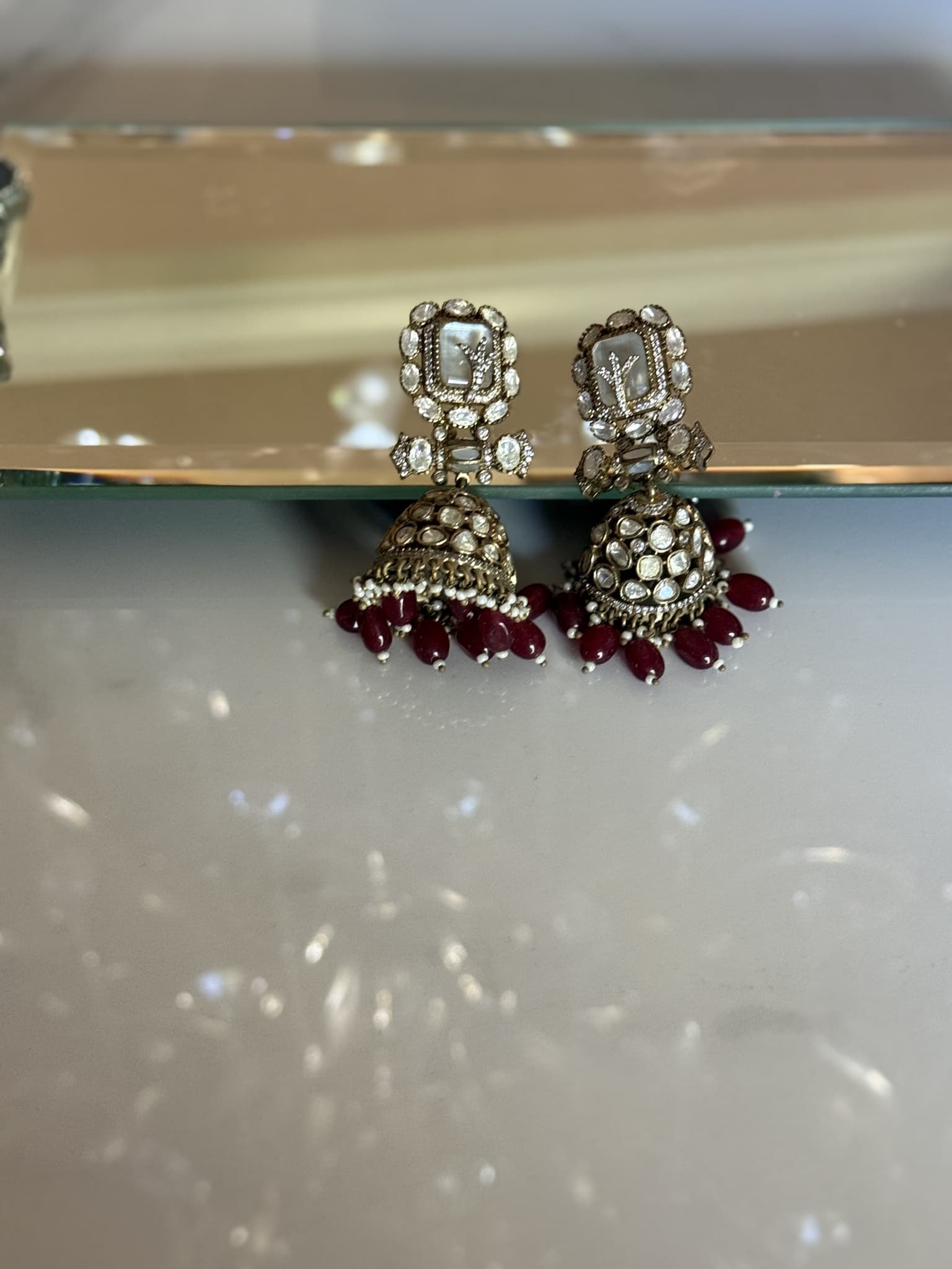 Diamond and Ruby Jhumka Earrings