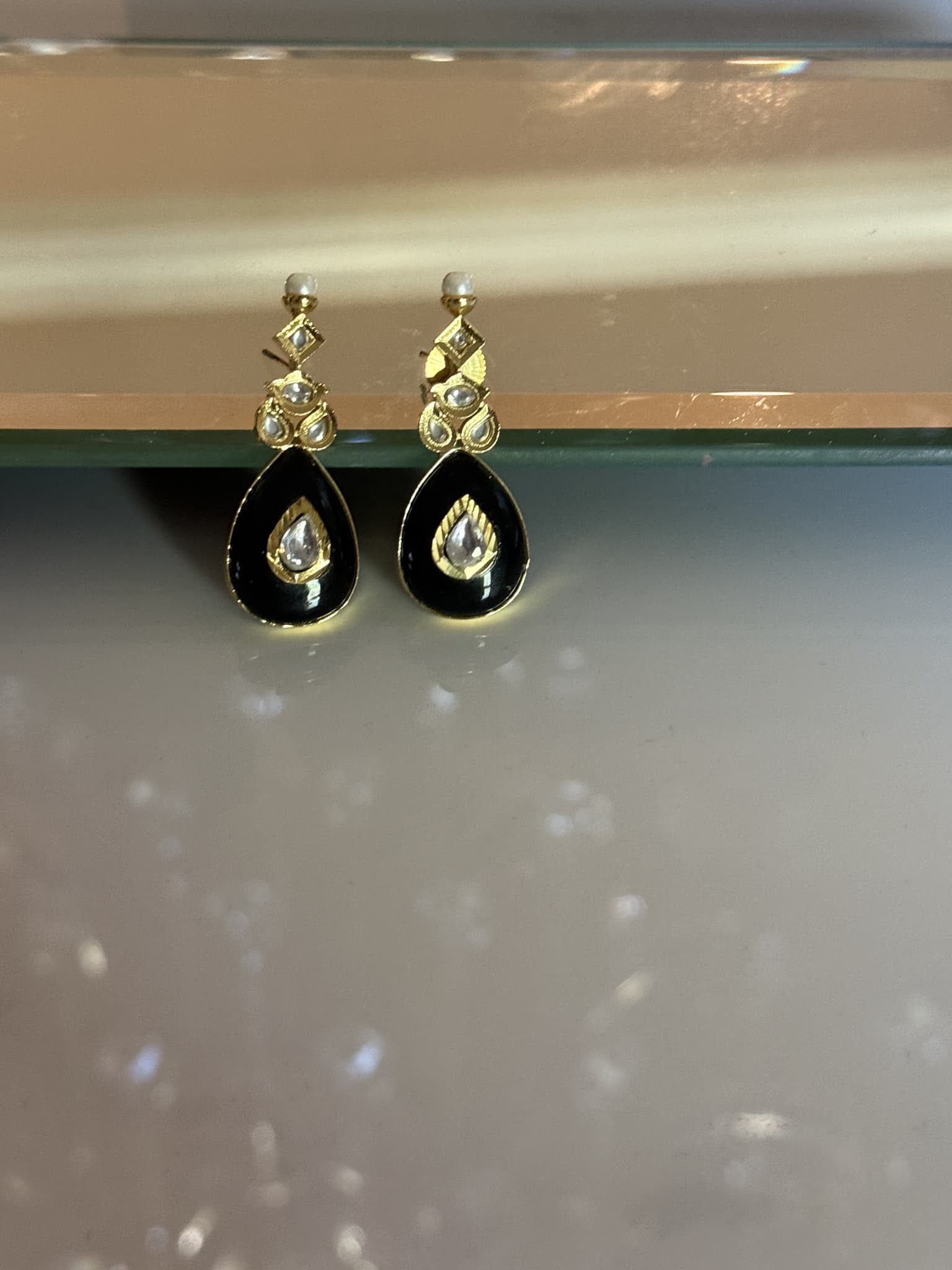 Black Onyx Teardrop Chandbali Earrings