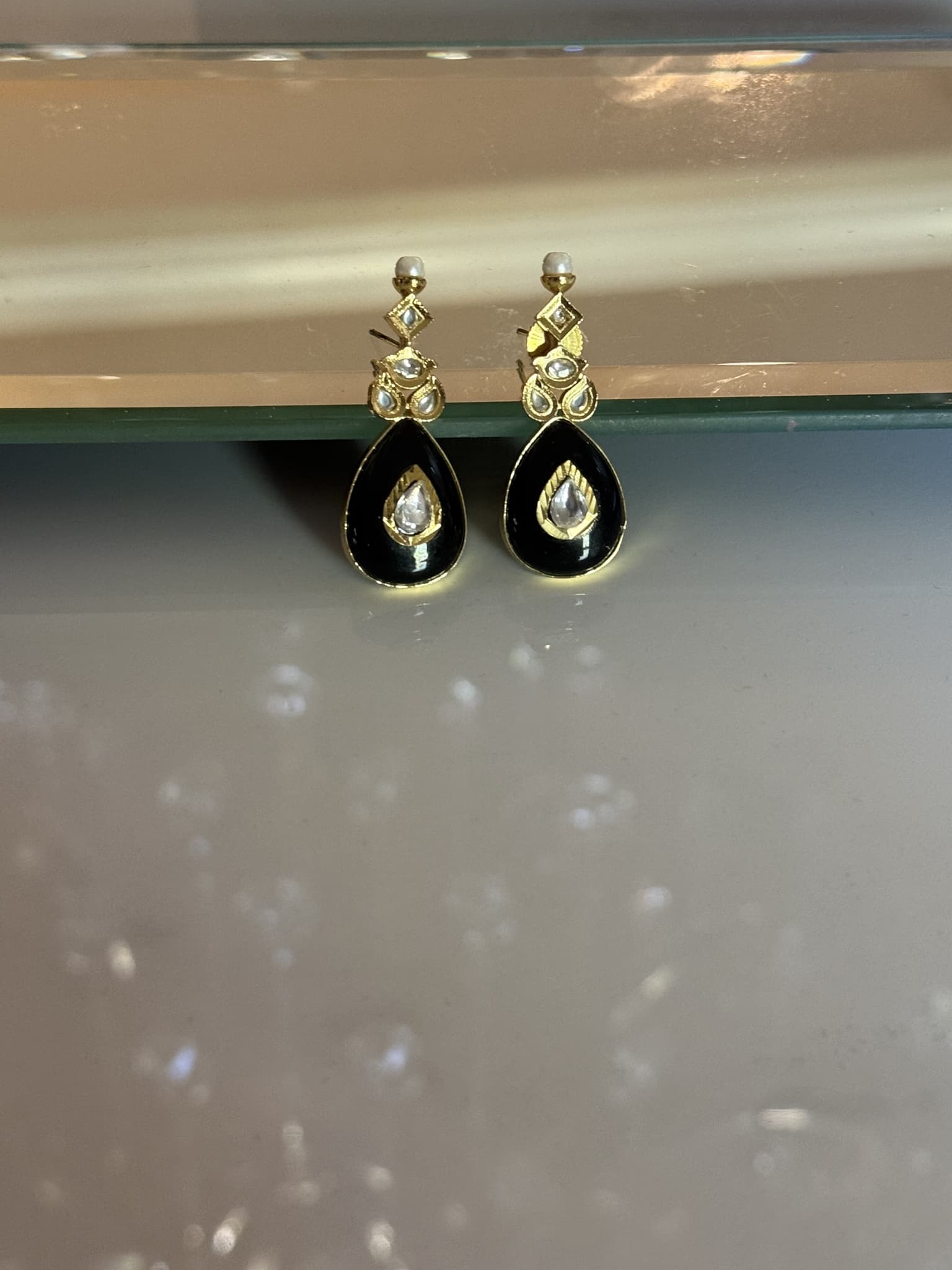 Black Onyx Teardrop Chandbali Earrings