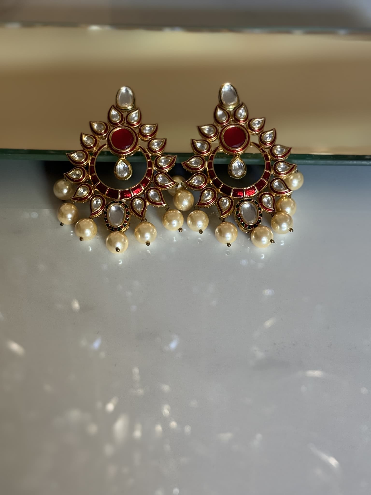 Kundan Fan Drop Earrings