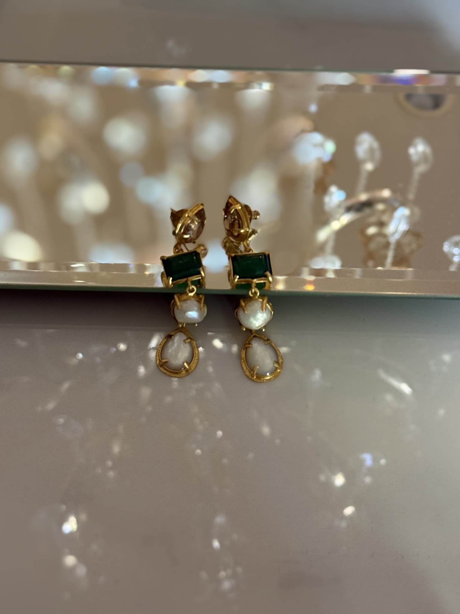 Green Onyx Pearl Drop Earrings