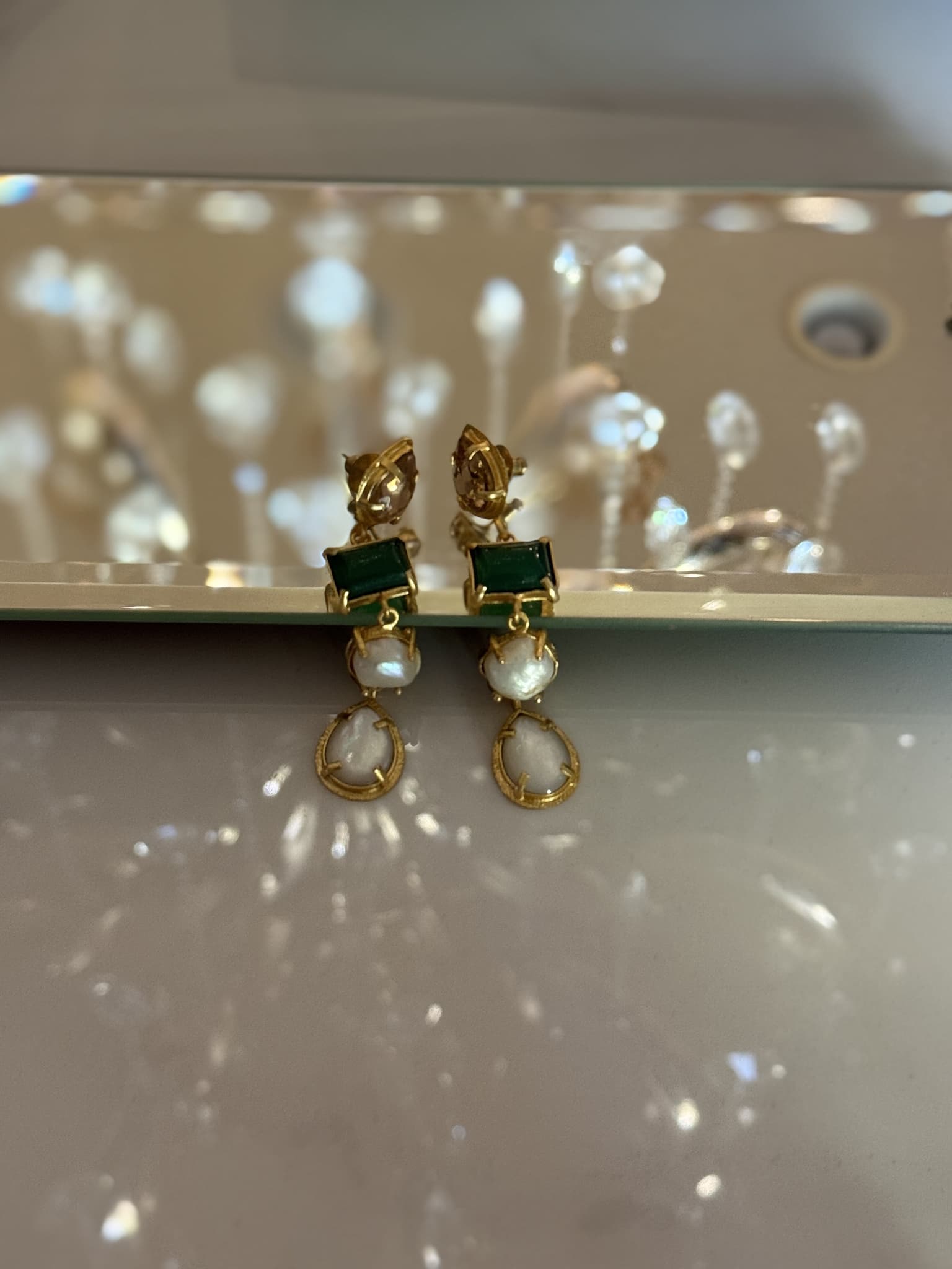 Green Onyx Pearl Drop Earrings