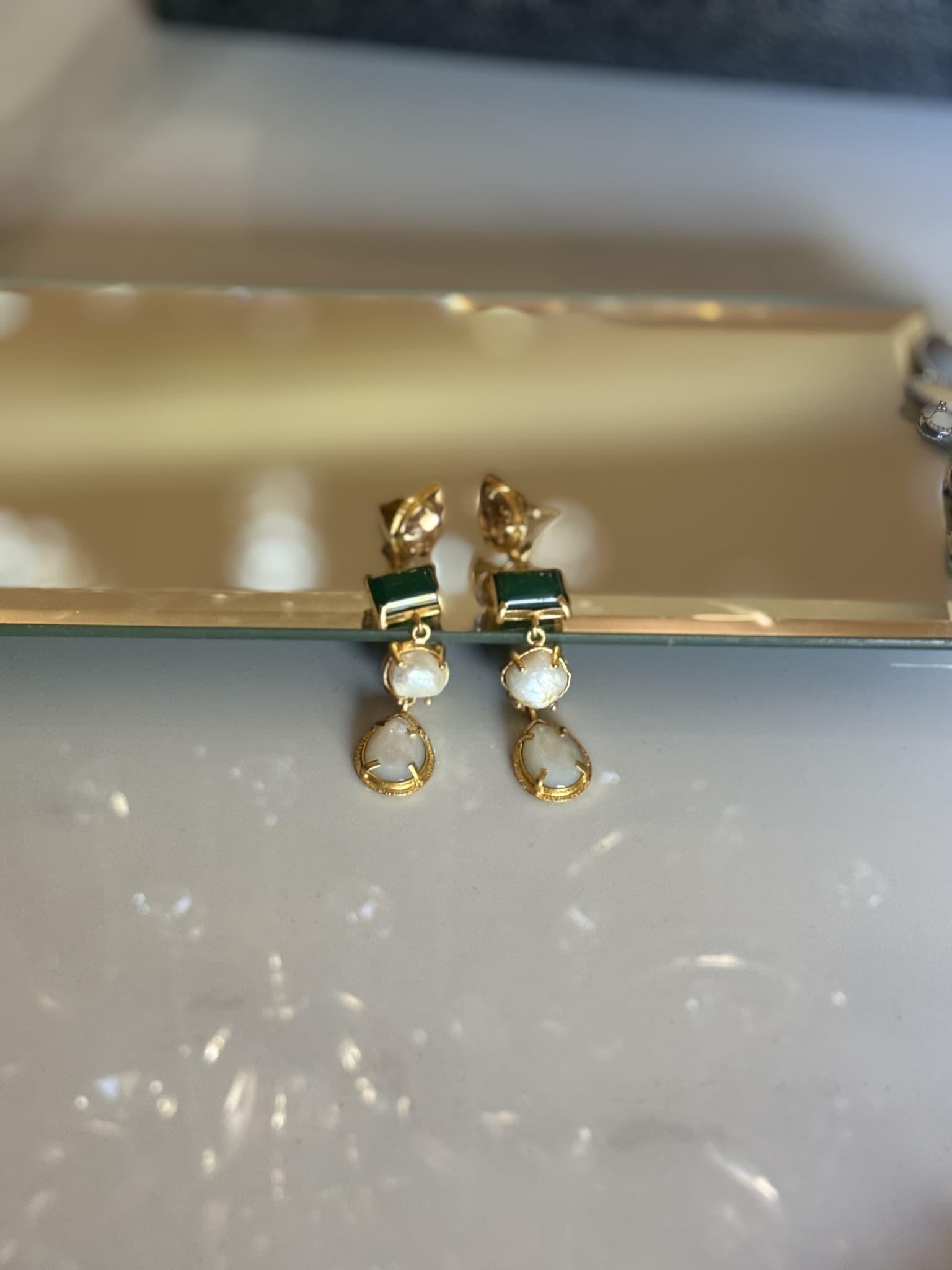 Green Onyx Pearl Drop Earrings