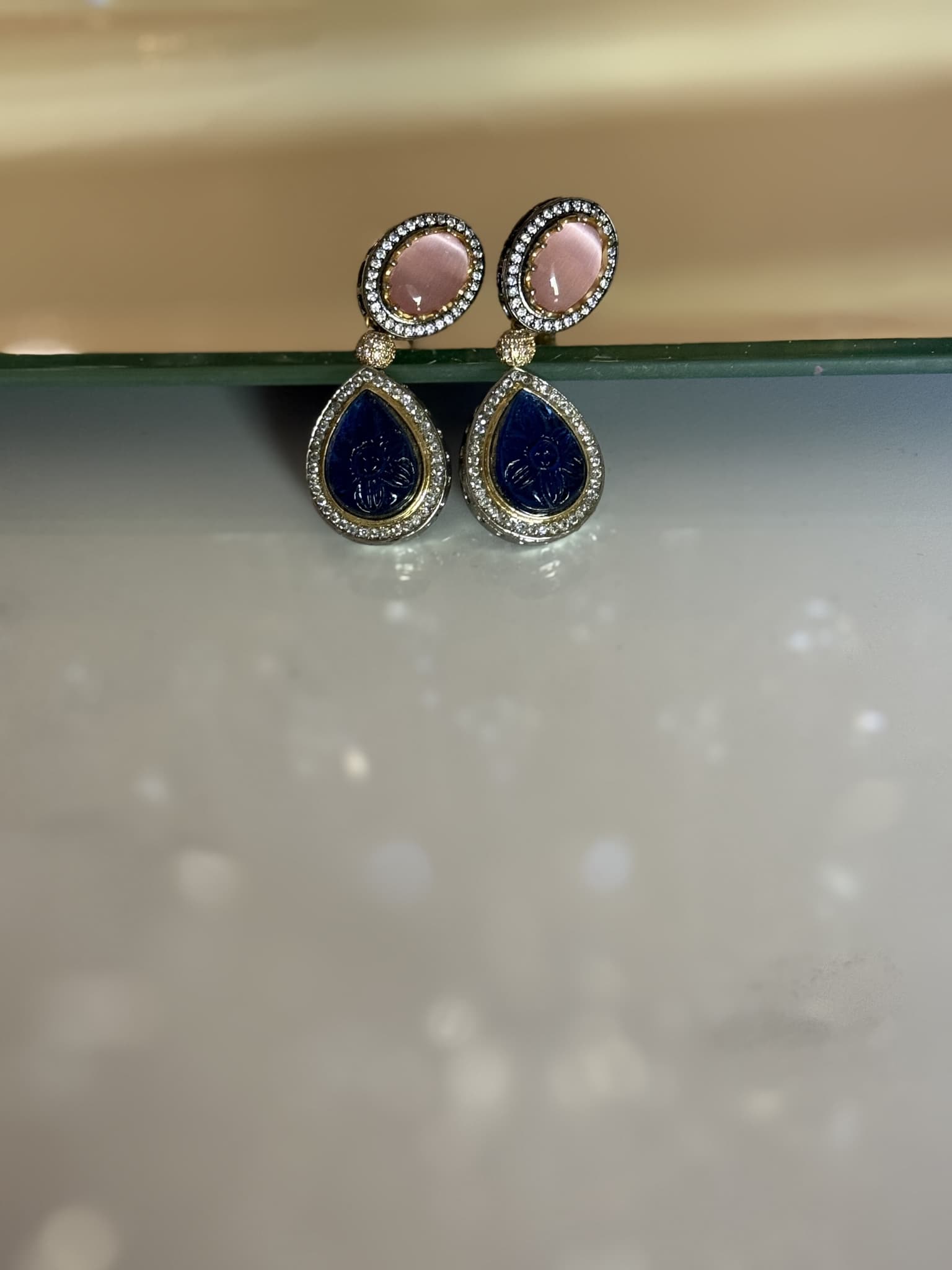 Pink Cat's Eye Teardrop Earrings