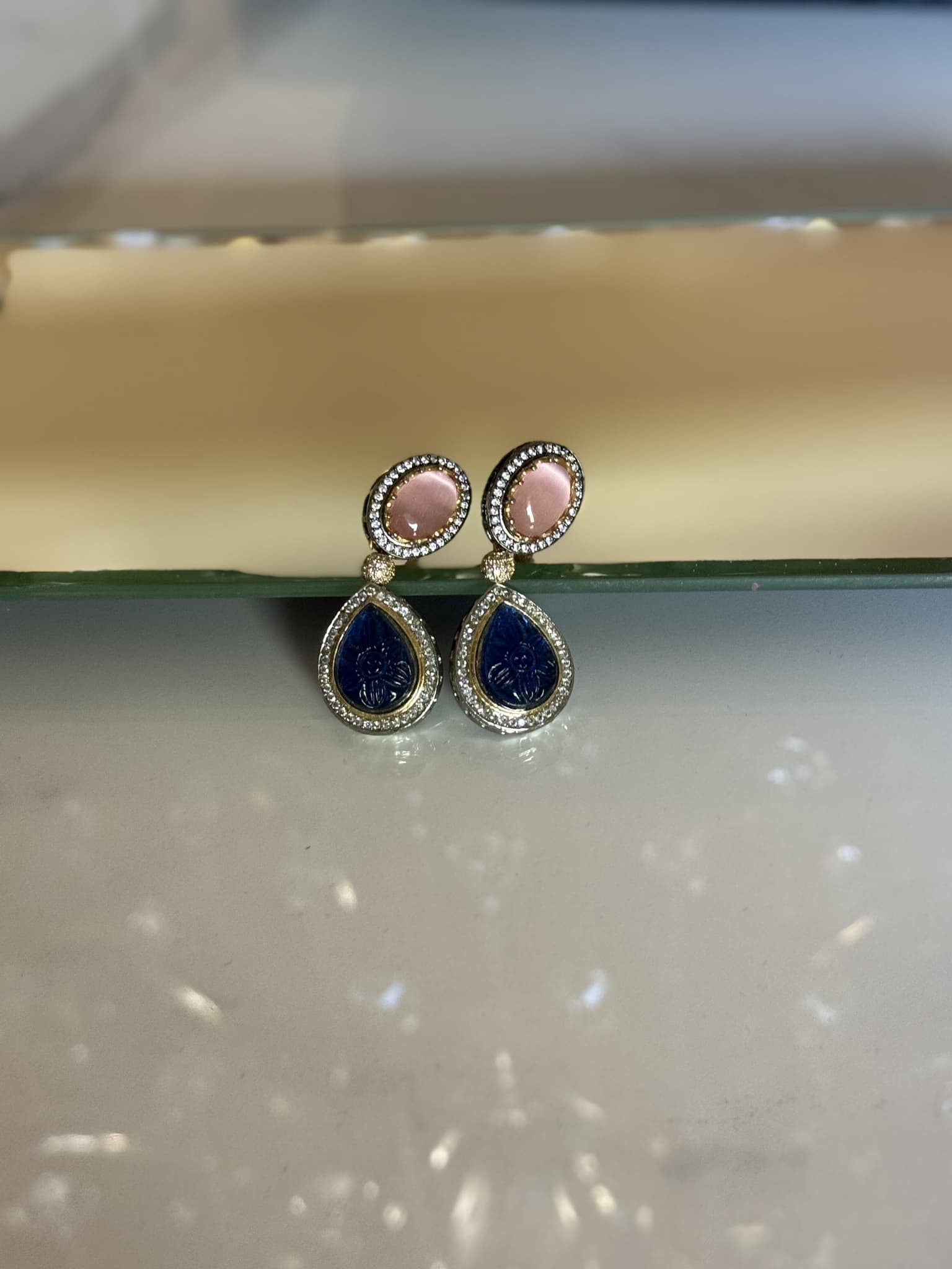 Pink Cat's Eye Teardrop Earrings