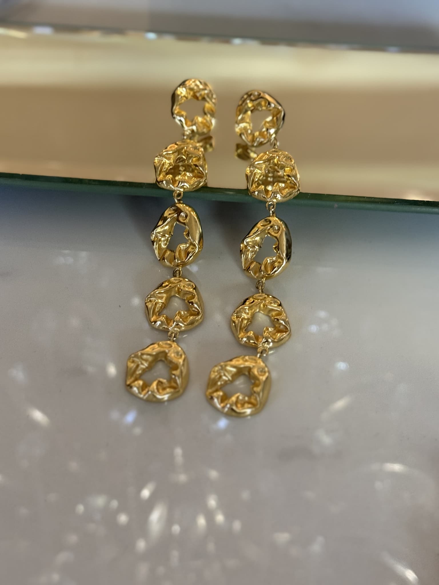 Textured Gold Chain Link Drop Earrings