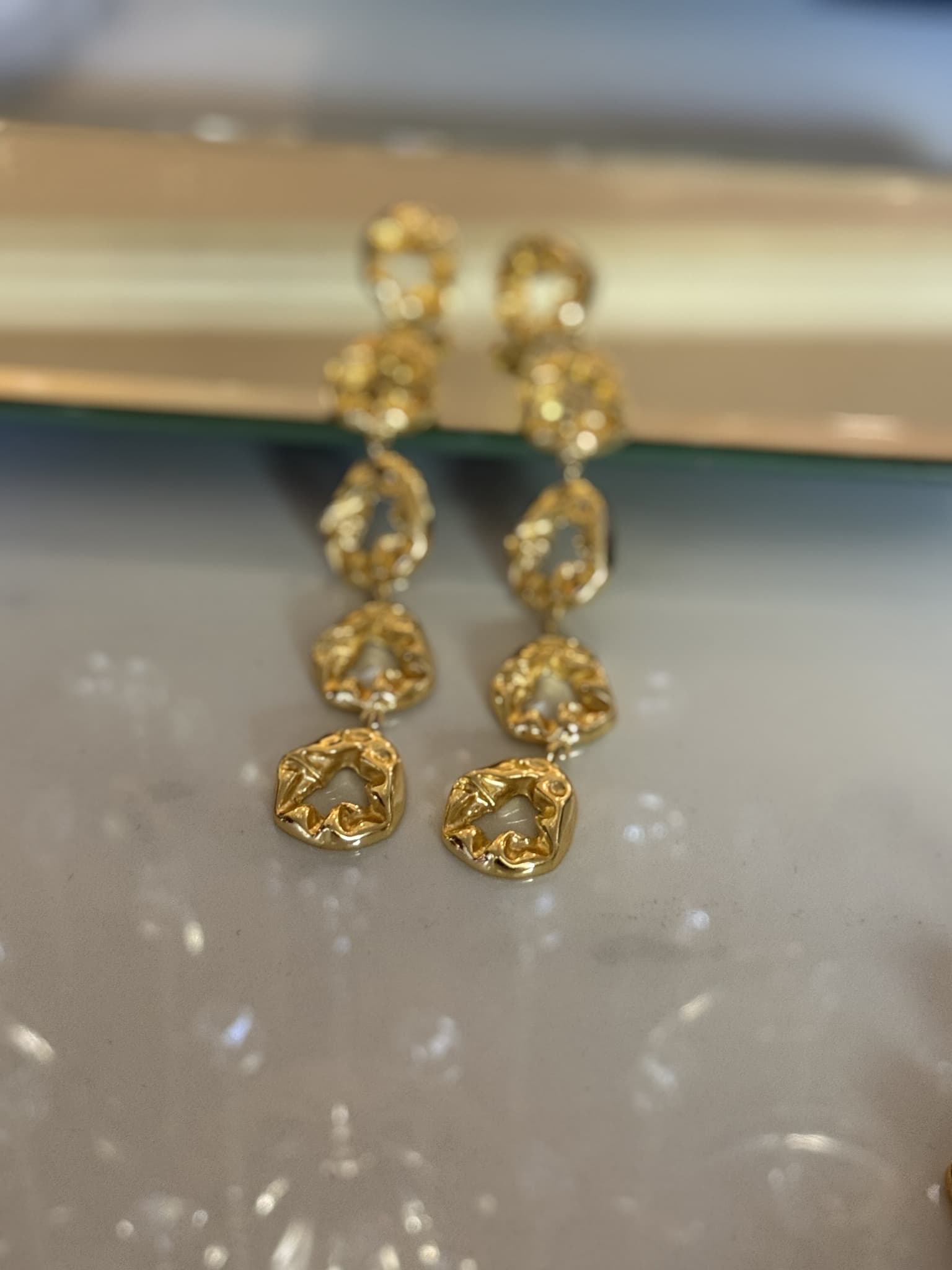 Textured Gold Chain Link Drop Earrings