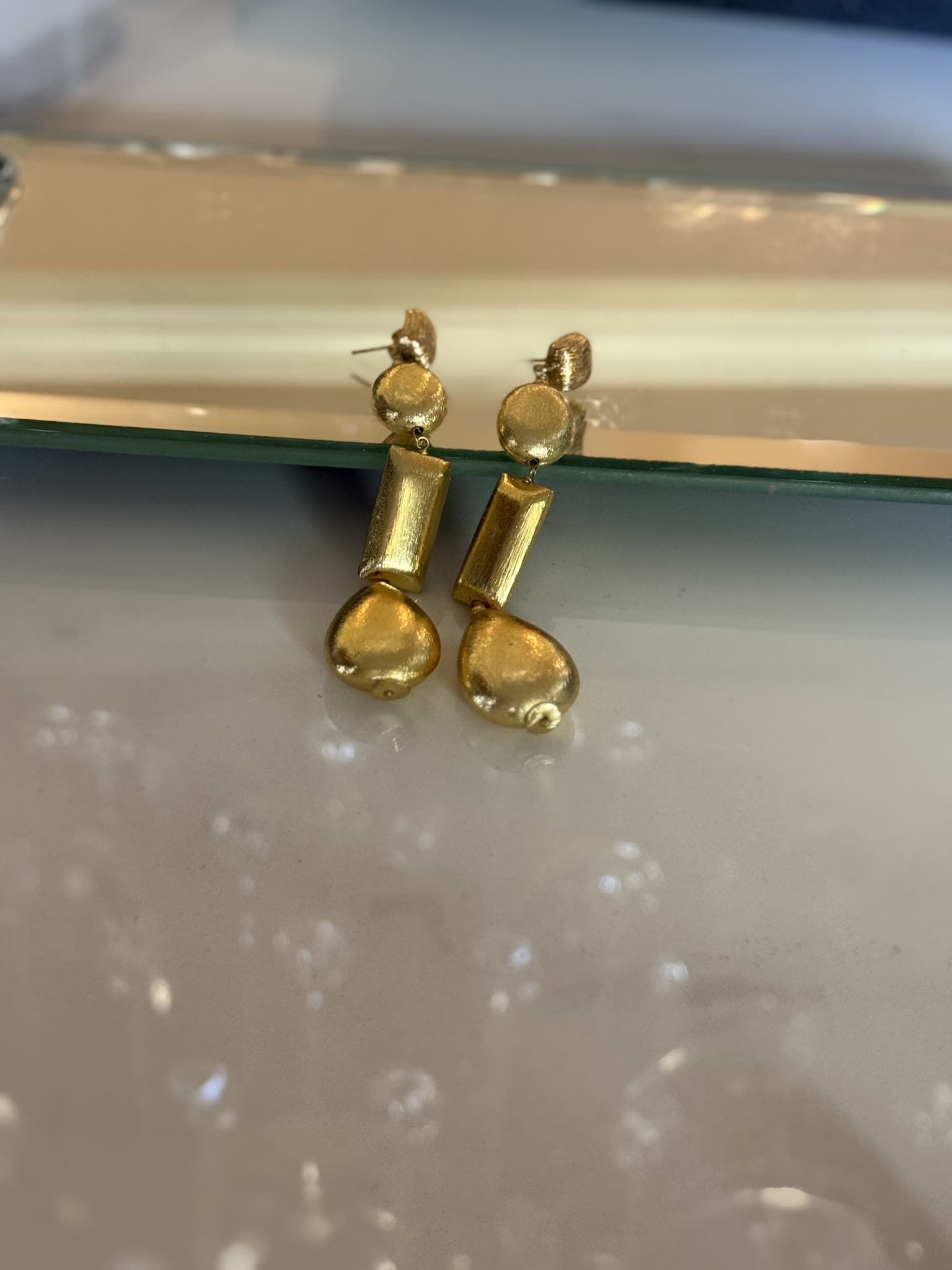 Brushed Gold Geo Drop Earrings