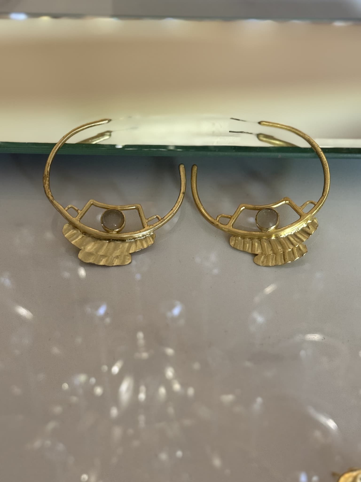 Modern Gold Cuff Earrings with Stone