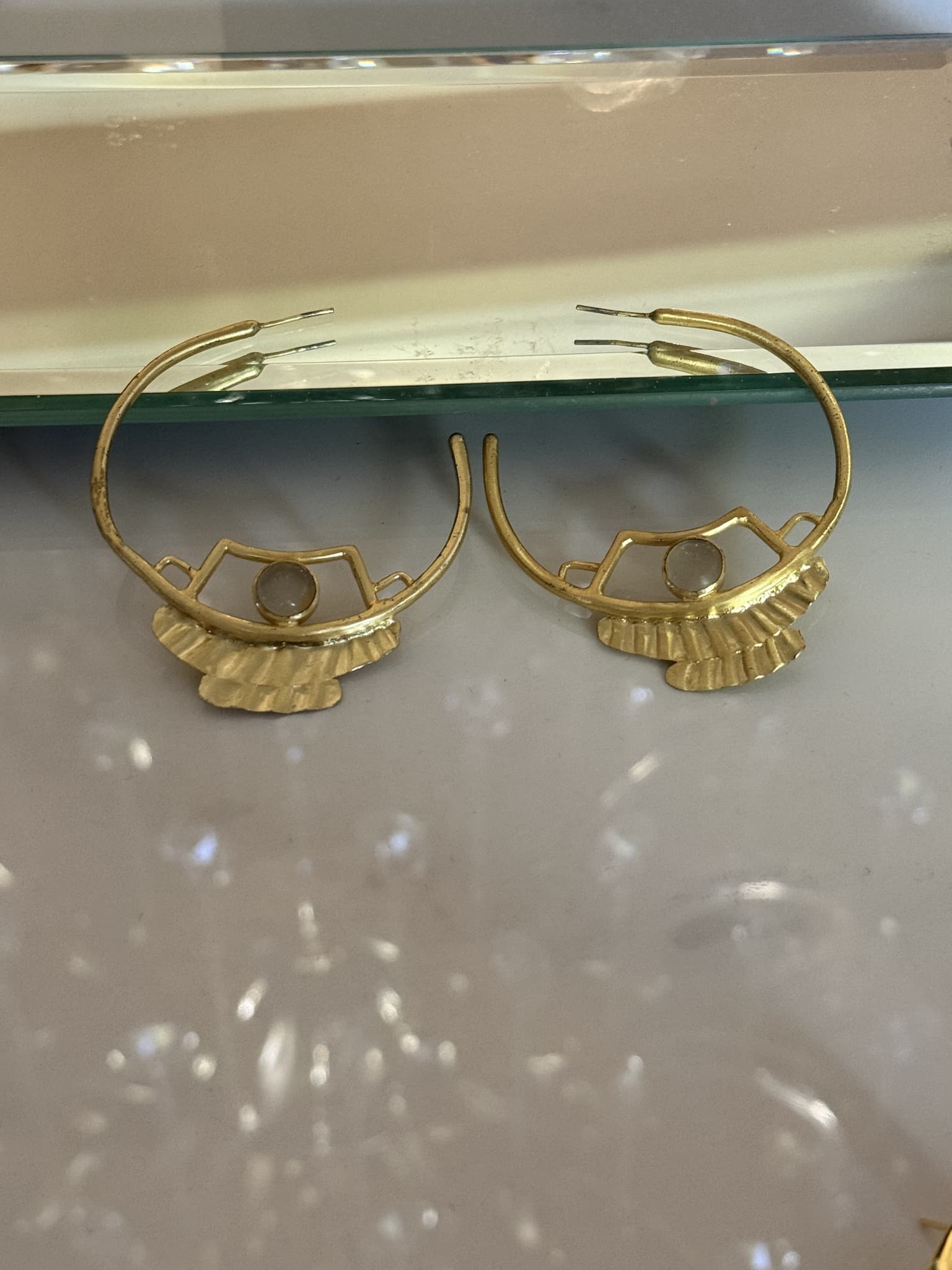 Modern Gold Cuff Earrings with Stone