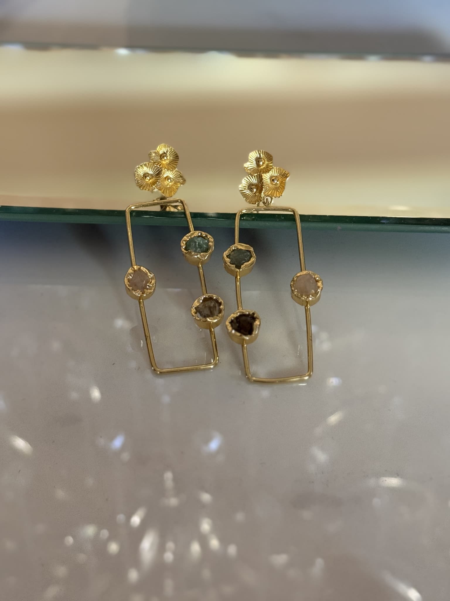 Gold Floral Frame Multi-Stone Earrings