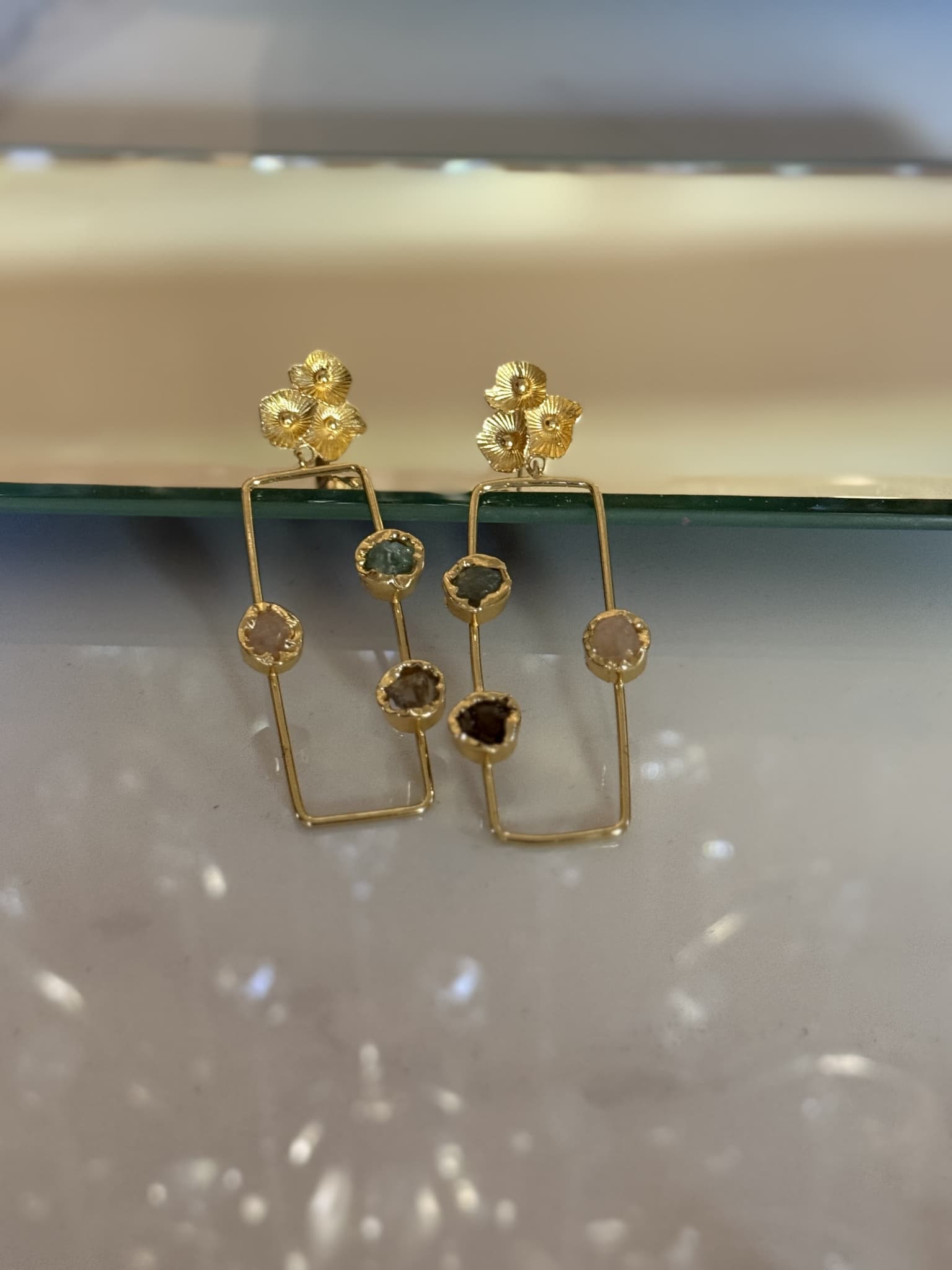 Gold Floral Frame Multi-Stone Earrings