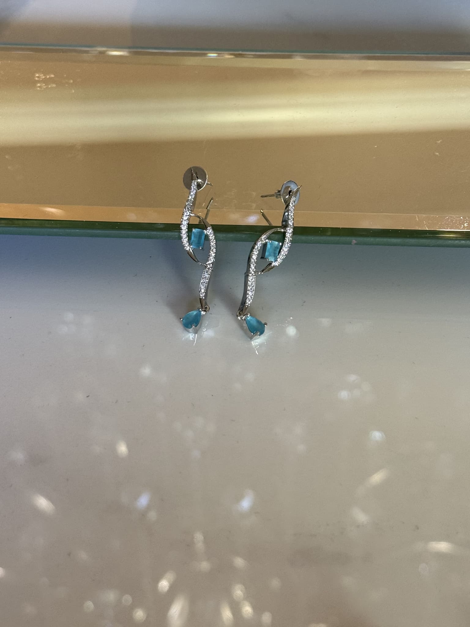 Silver Twist Blue Gemstone Drop Earrings