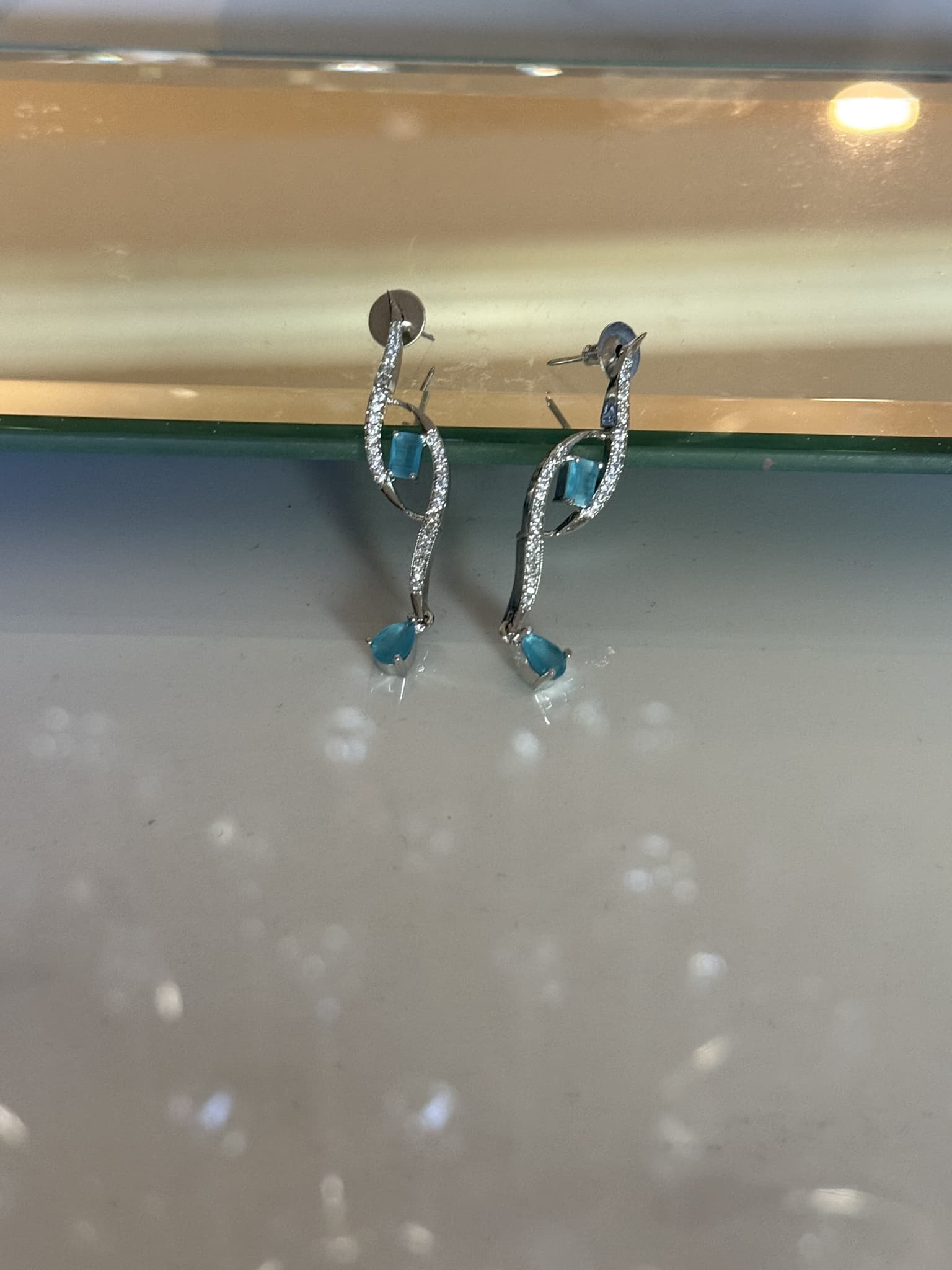 Silver Twist Blue Gemstone Drop Earrings