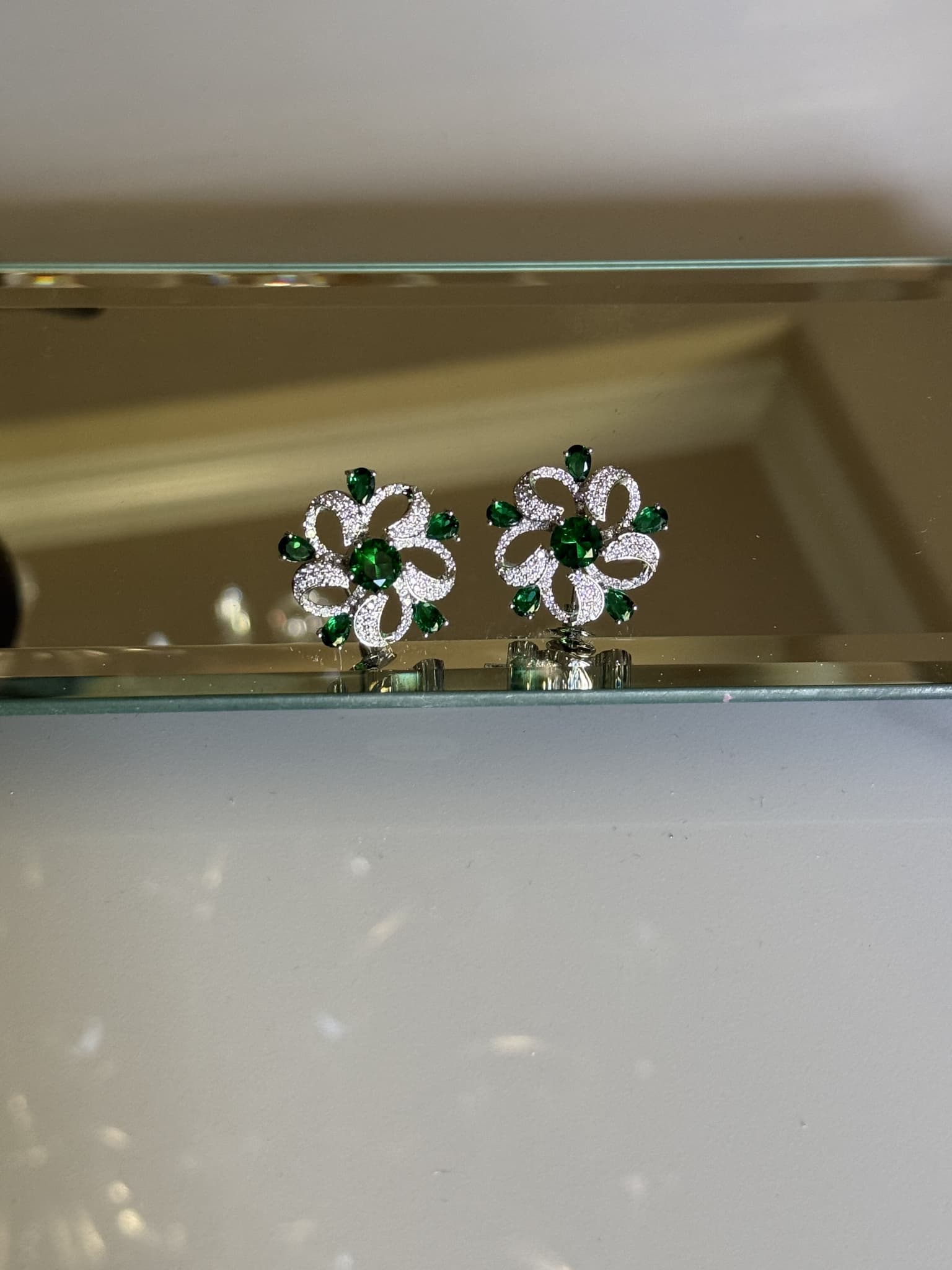 Emerald and Diamond Loop Stud Earrings