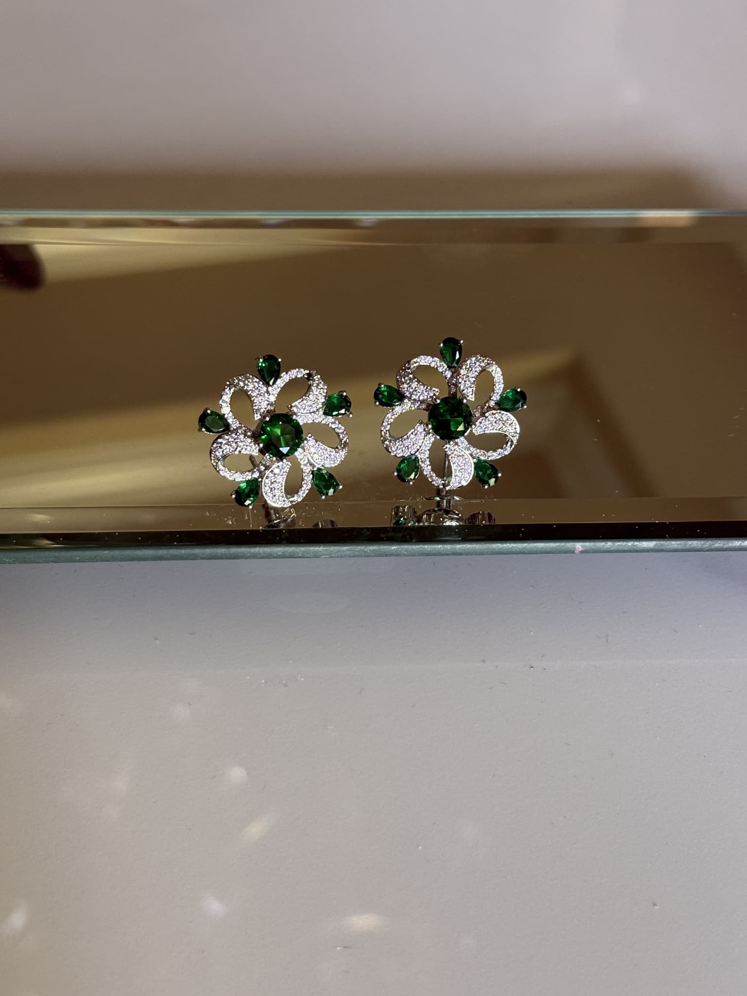 Emerald and Diamond Loop Stud Earrings