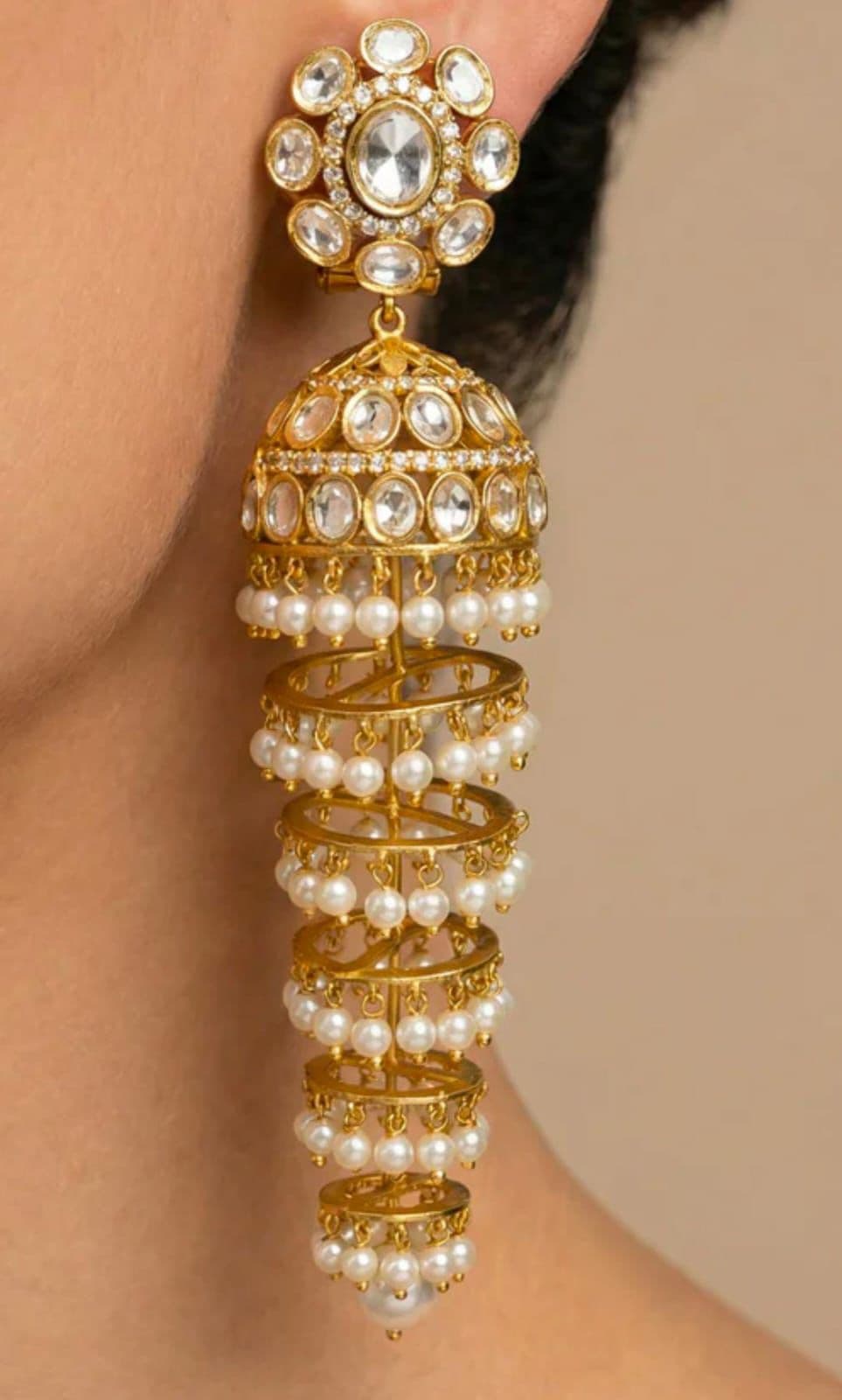 Champagne Crystal and Pearl Drop Earrings