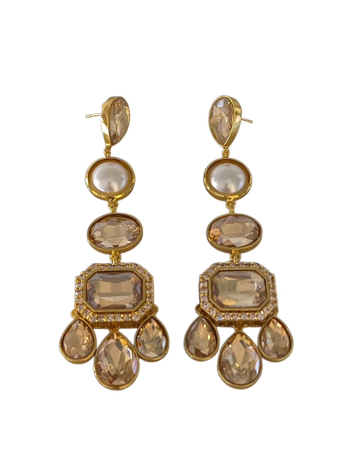 Champagne Crystal Pearl Dangle Earrings