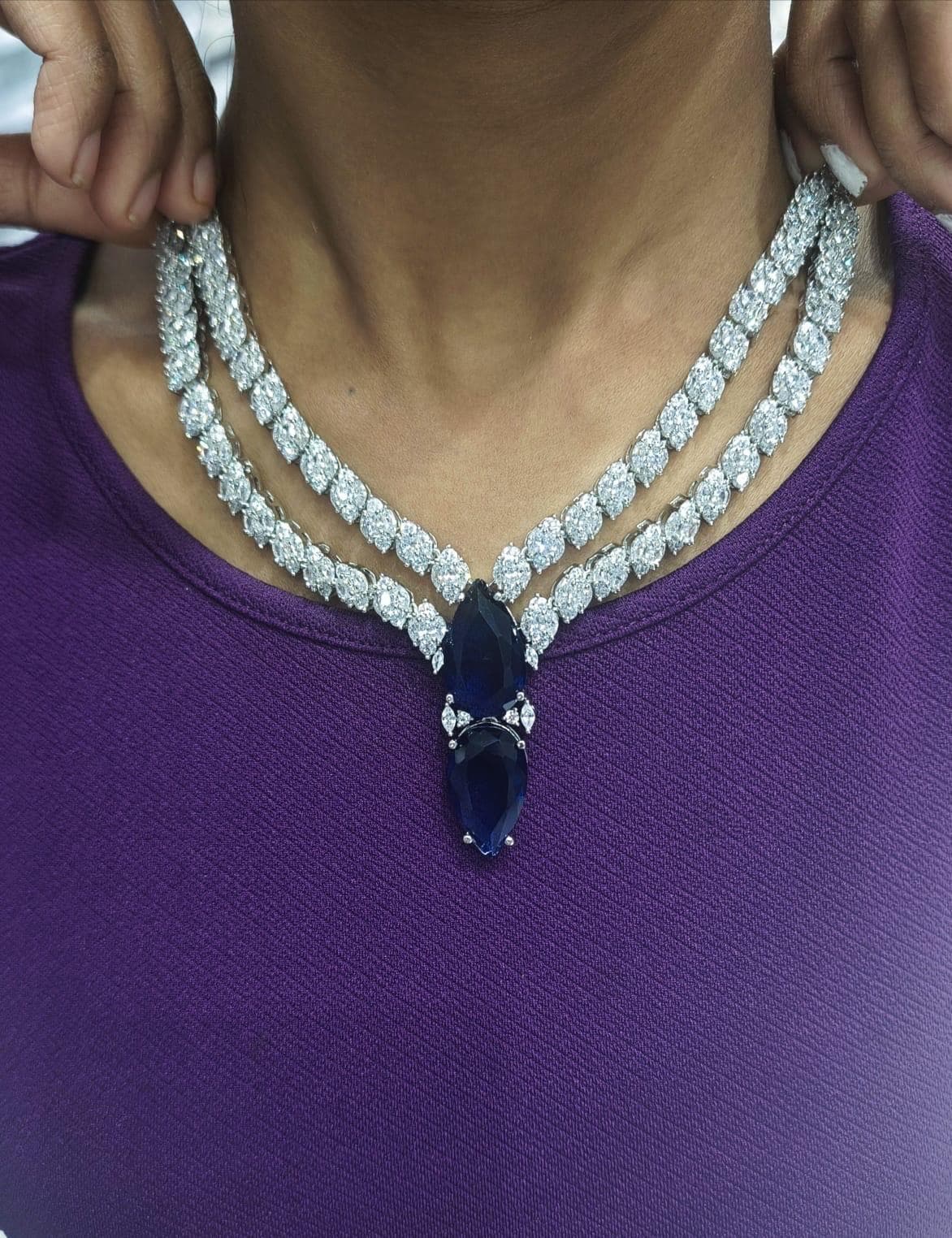 Modern Silver Crystal Teardrop Necklace