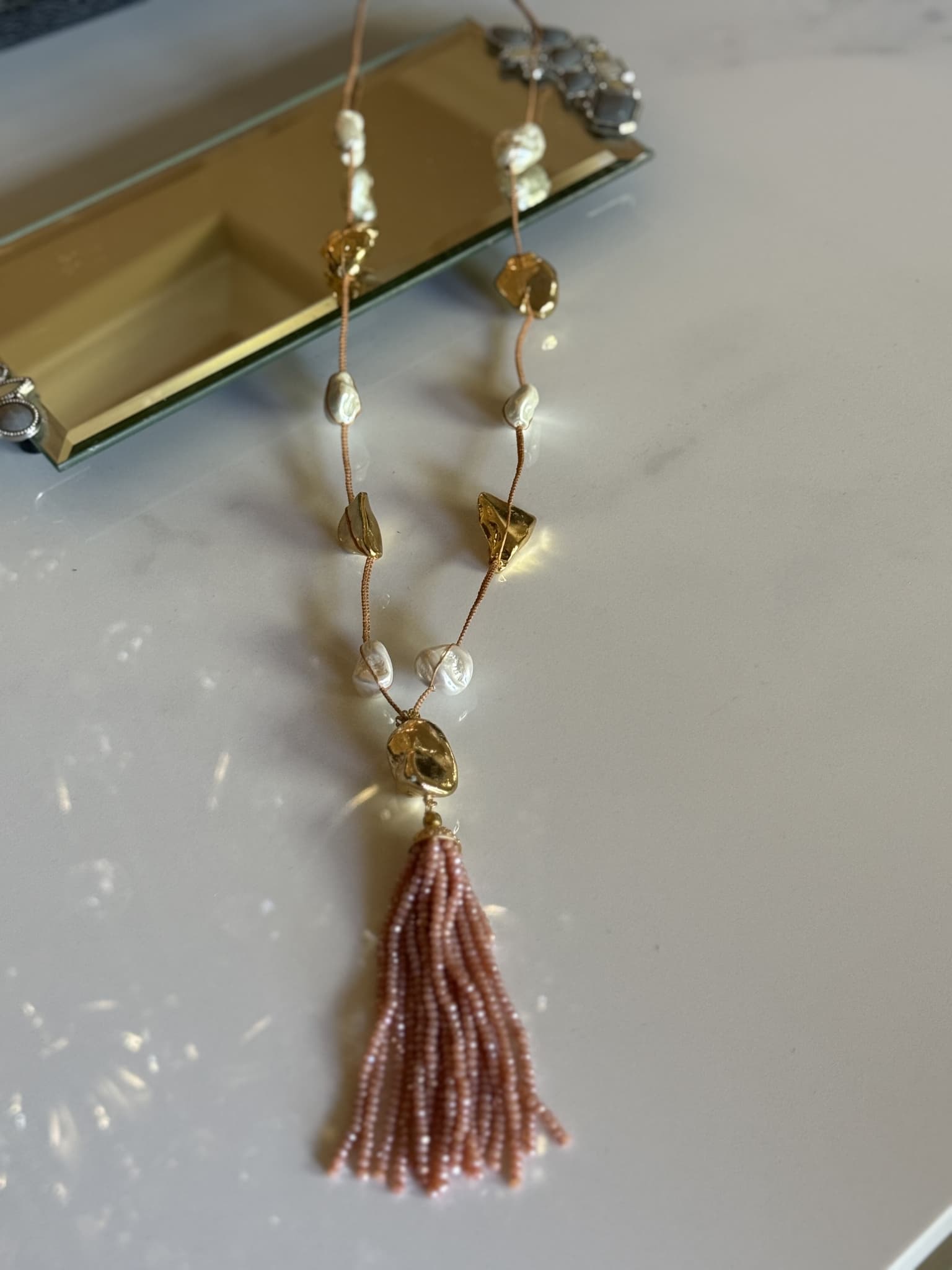 Rose Tassel Lariat Necklace