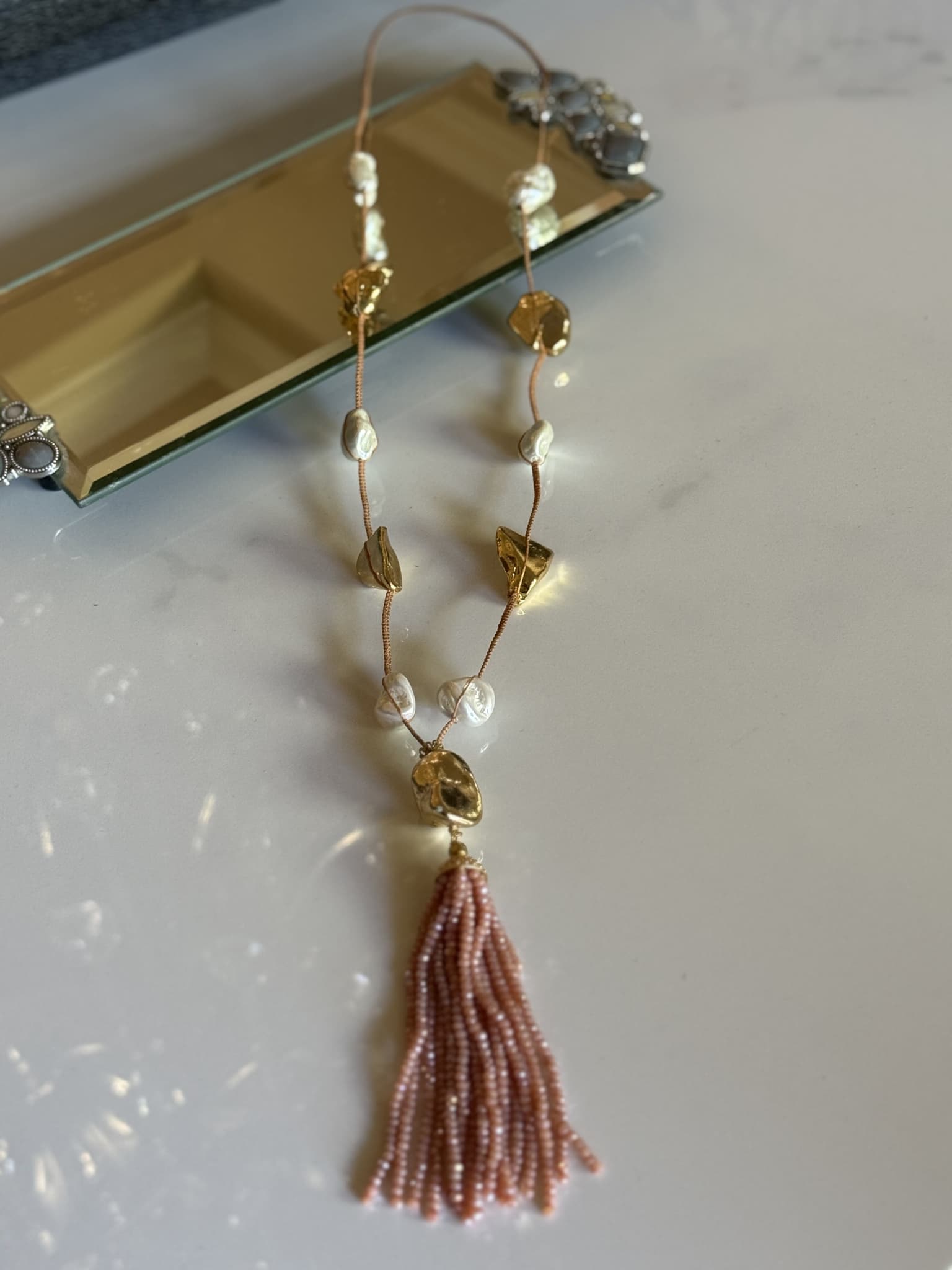 Pink Beaded Tassel Necklace