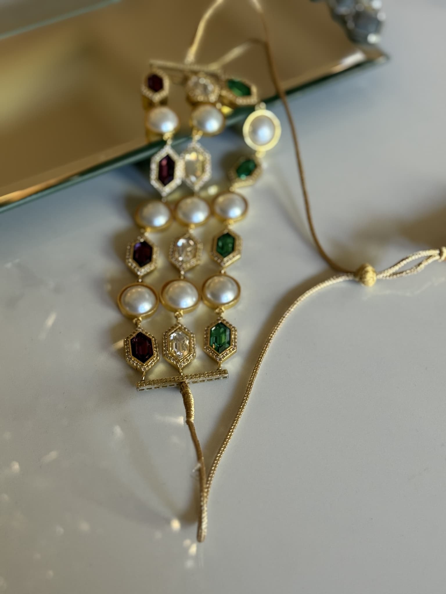 Mixed Stone and Pearl Tassel Necklace