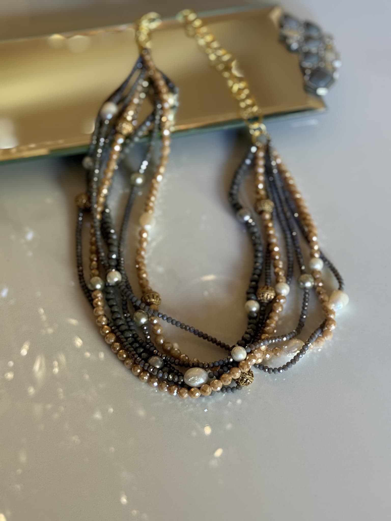 Multistrand Metallic and Pearl Necklace