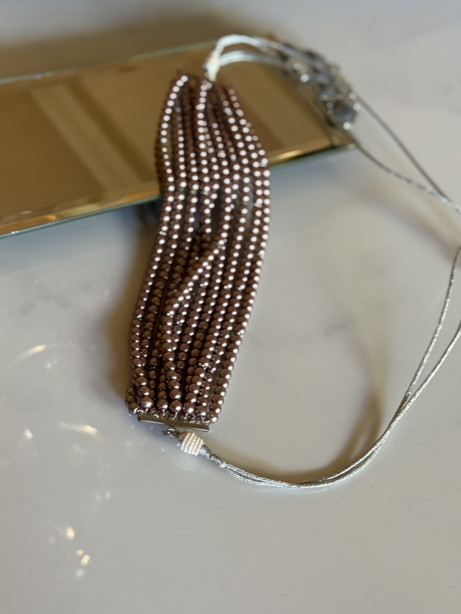 Multi-Strand Bronze and Pearl Necklace