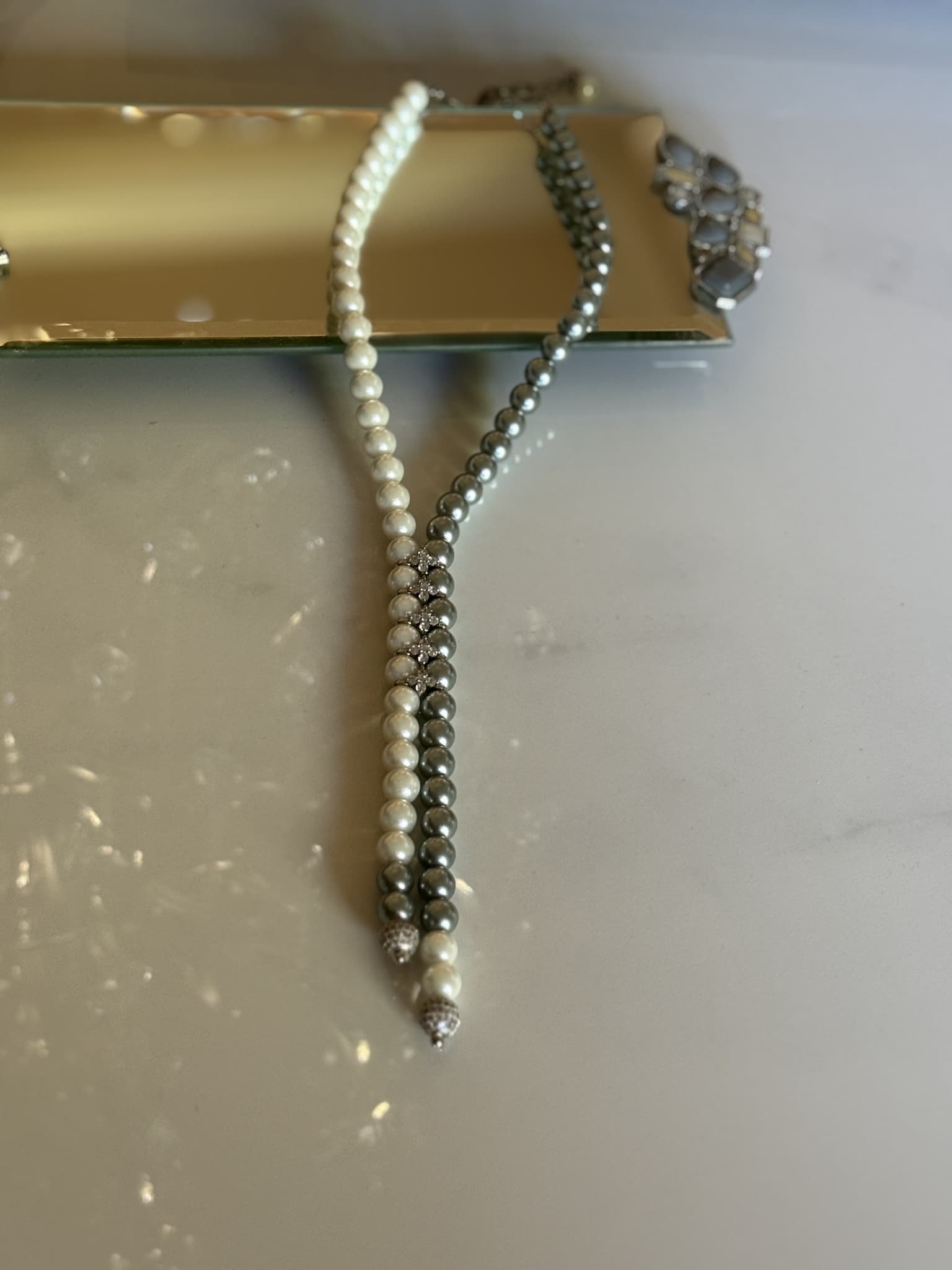 Gold Floral Pendant Necklace with Green Drop