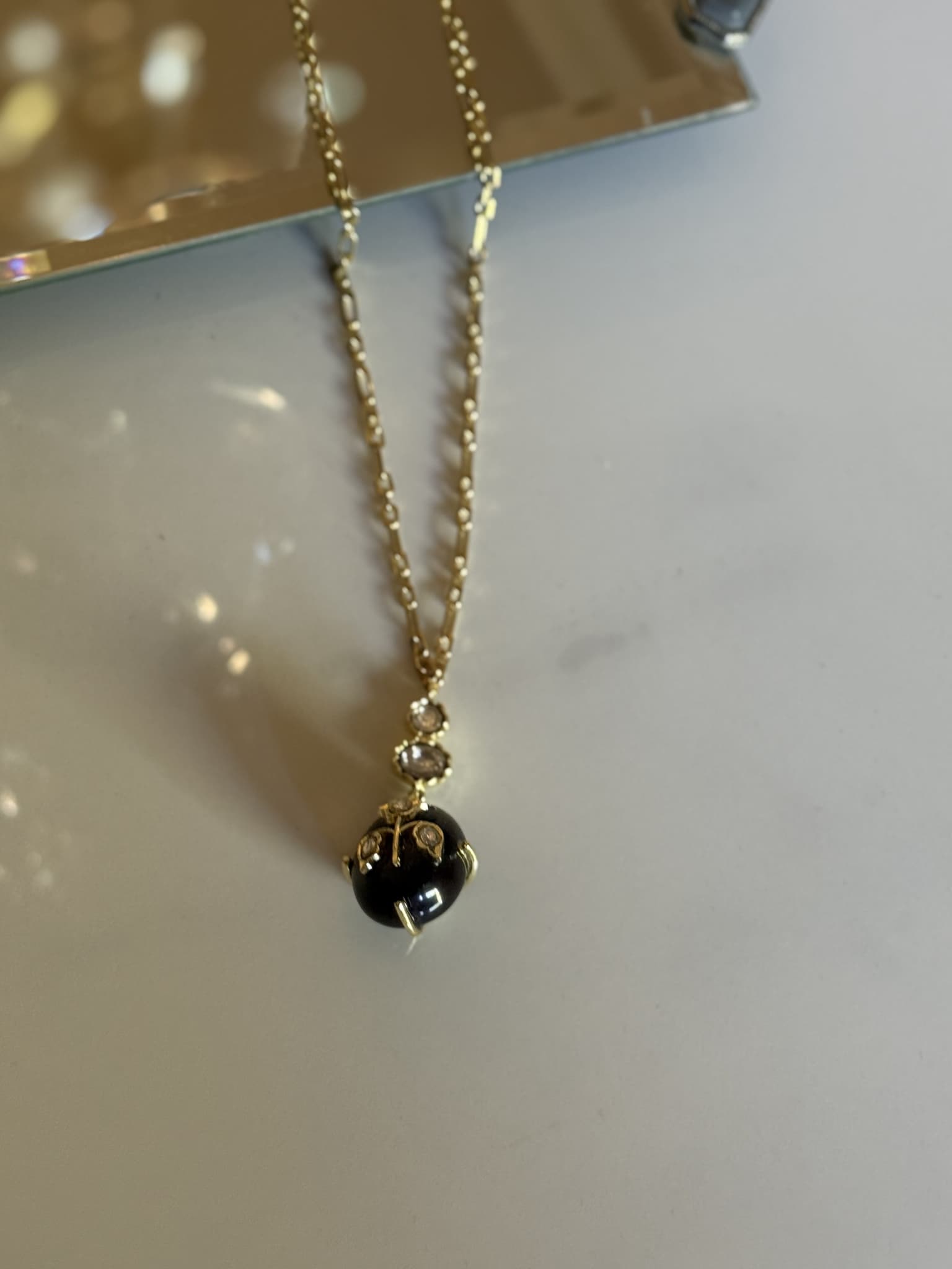 Onyx and Crystal Pendant Necklace