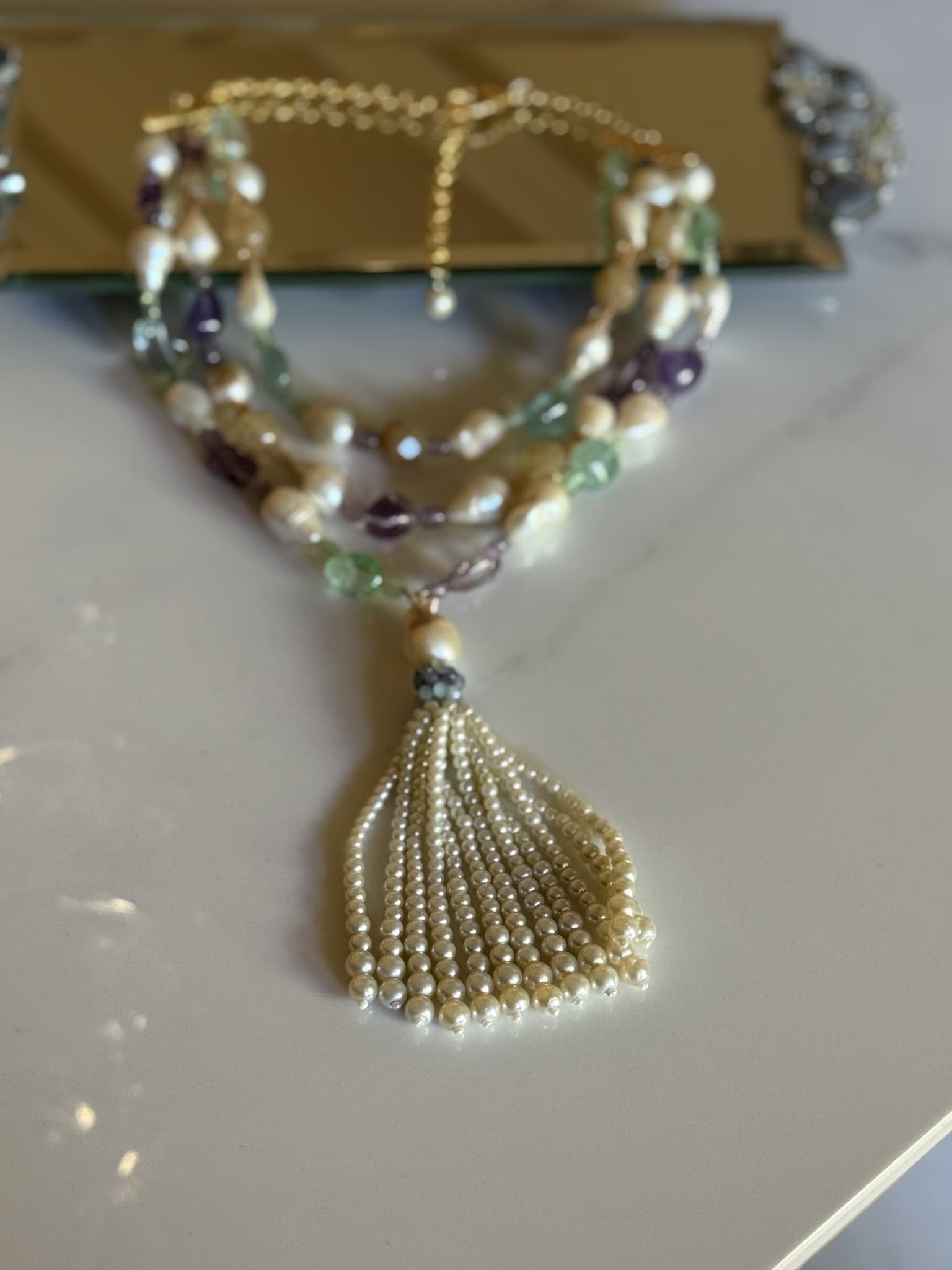 Pearl Medallion Tassel Necklace