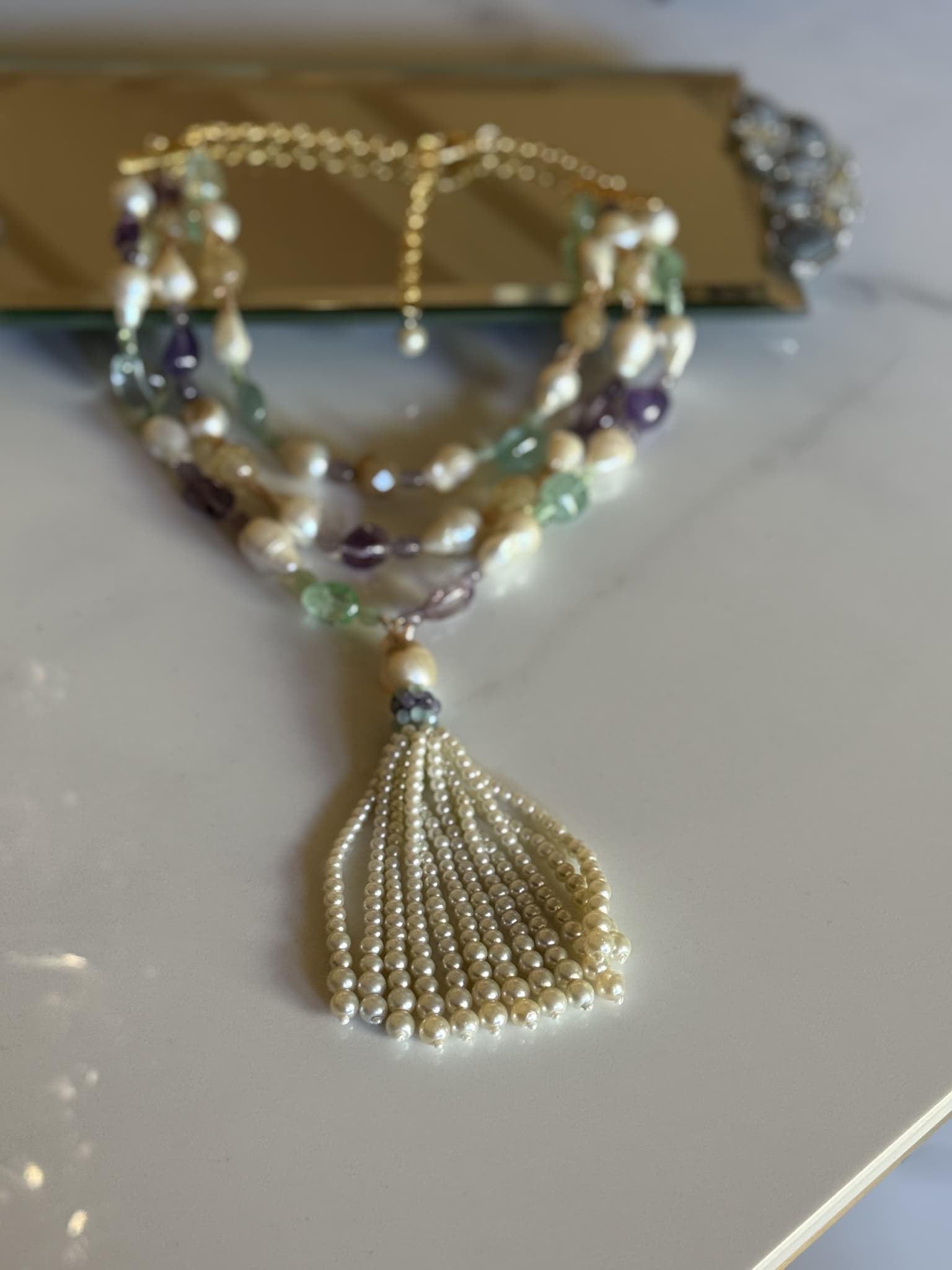 Pearl Medallion Tassel Necklace