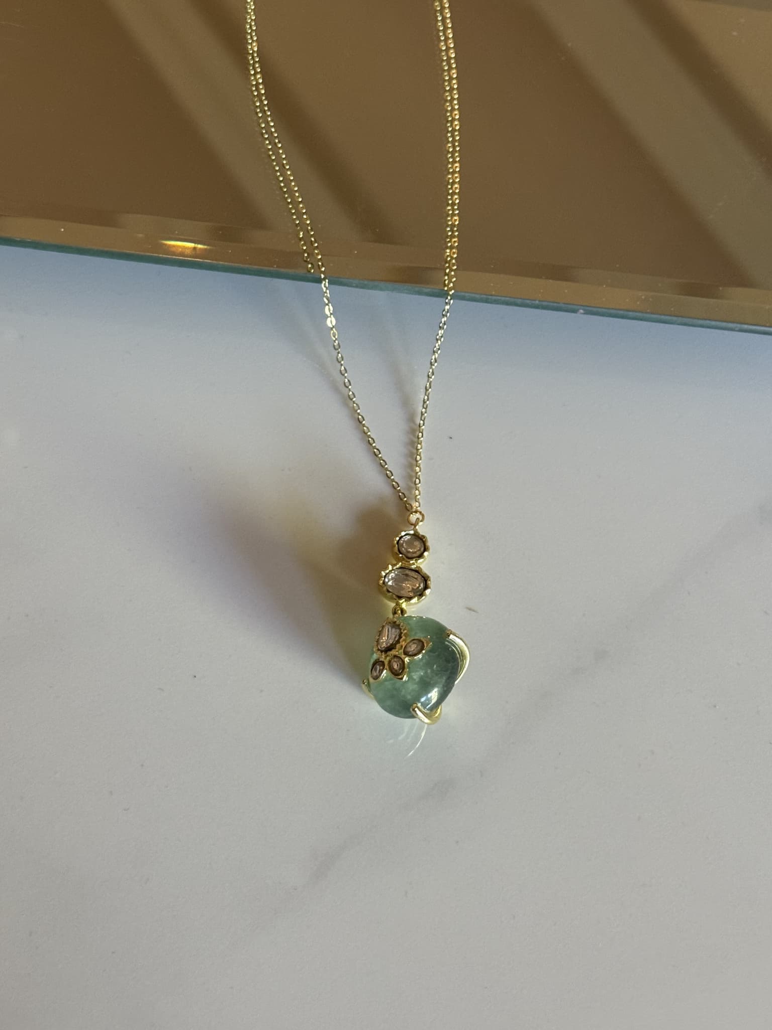 Green Quartz and Polki Pendant Necklace