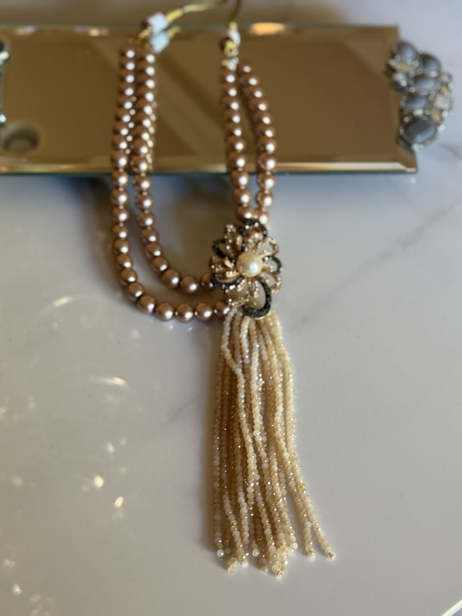 Pearl and Beaded Tassel Necklace