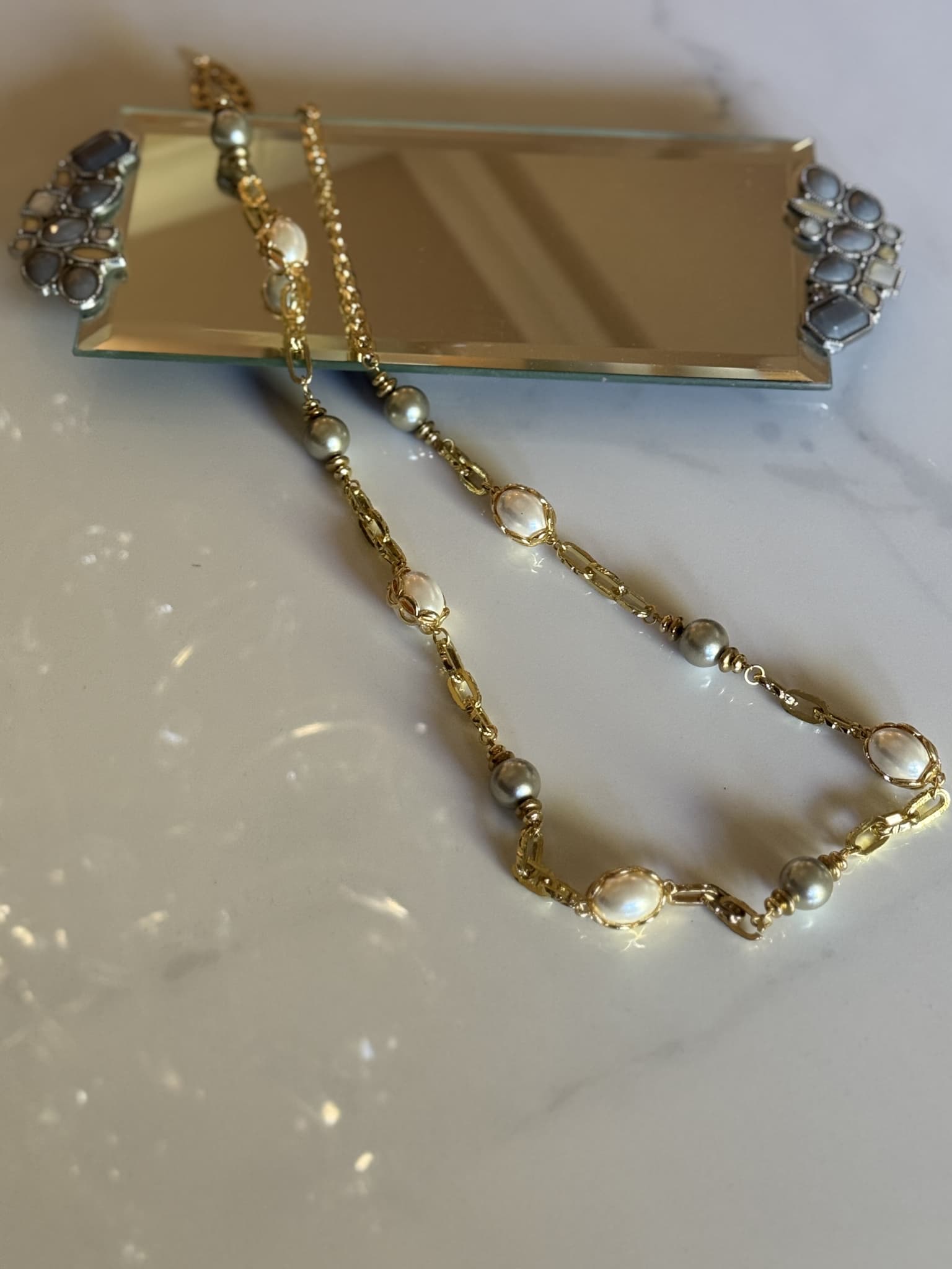 Gold Pearl Link Necklace