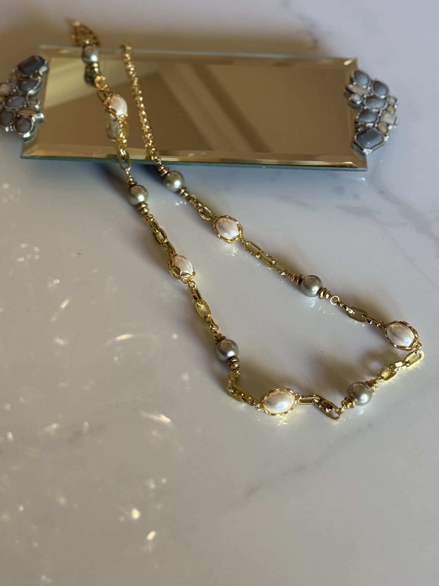 Gold Pearl Link Necklace