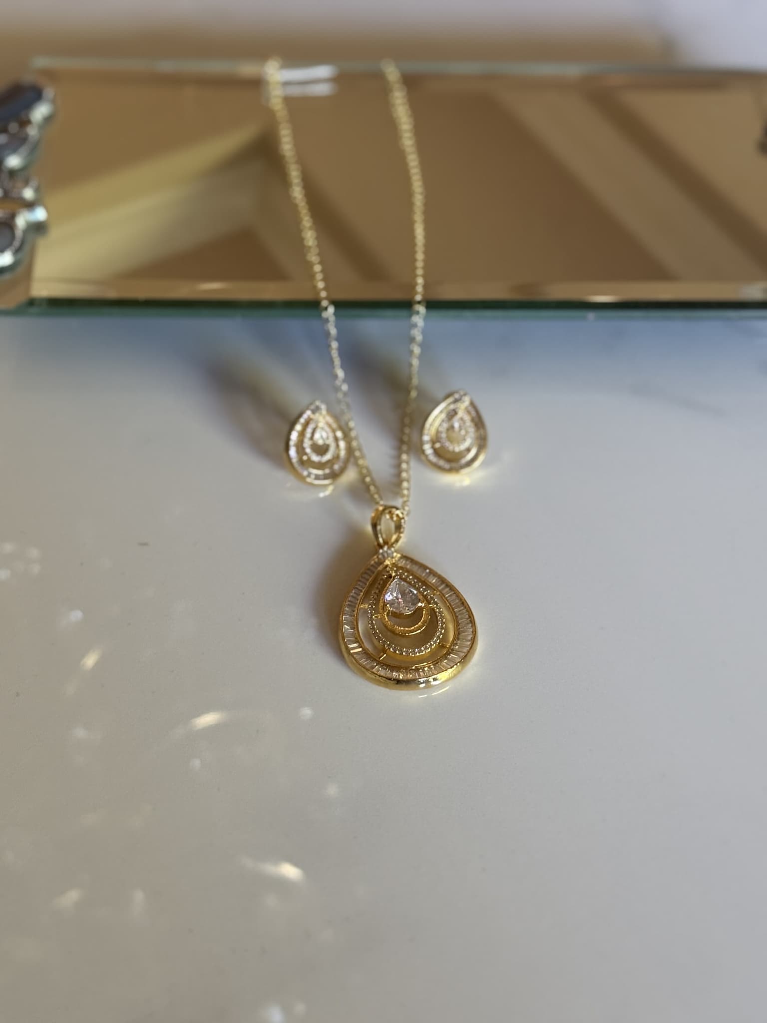 Silver Sapphire and Crystal Fan Inspired Necklace and Earring Set