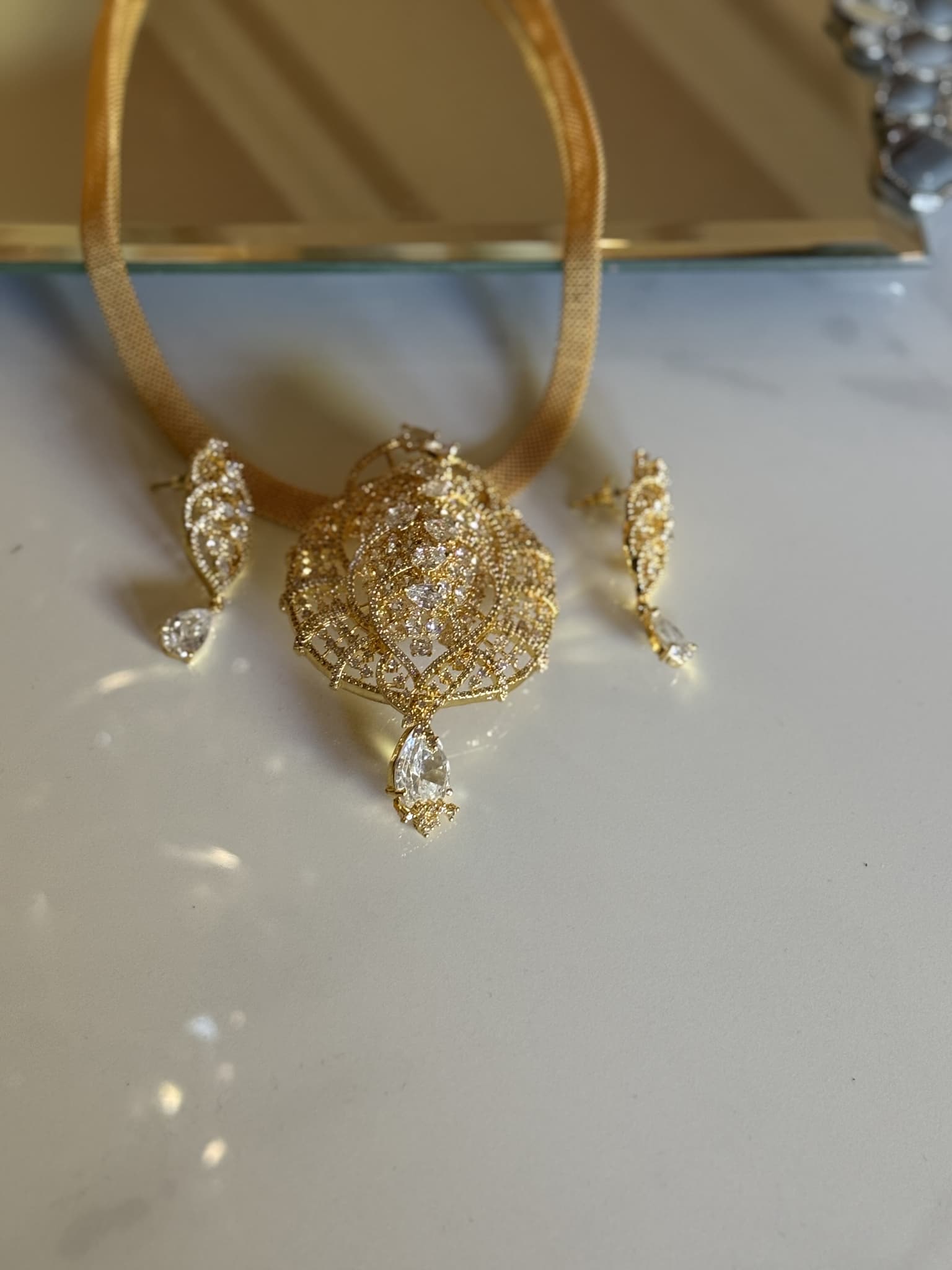 Gold Polki Drop Necklace Set