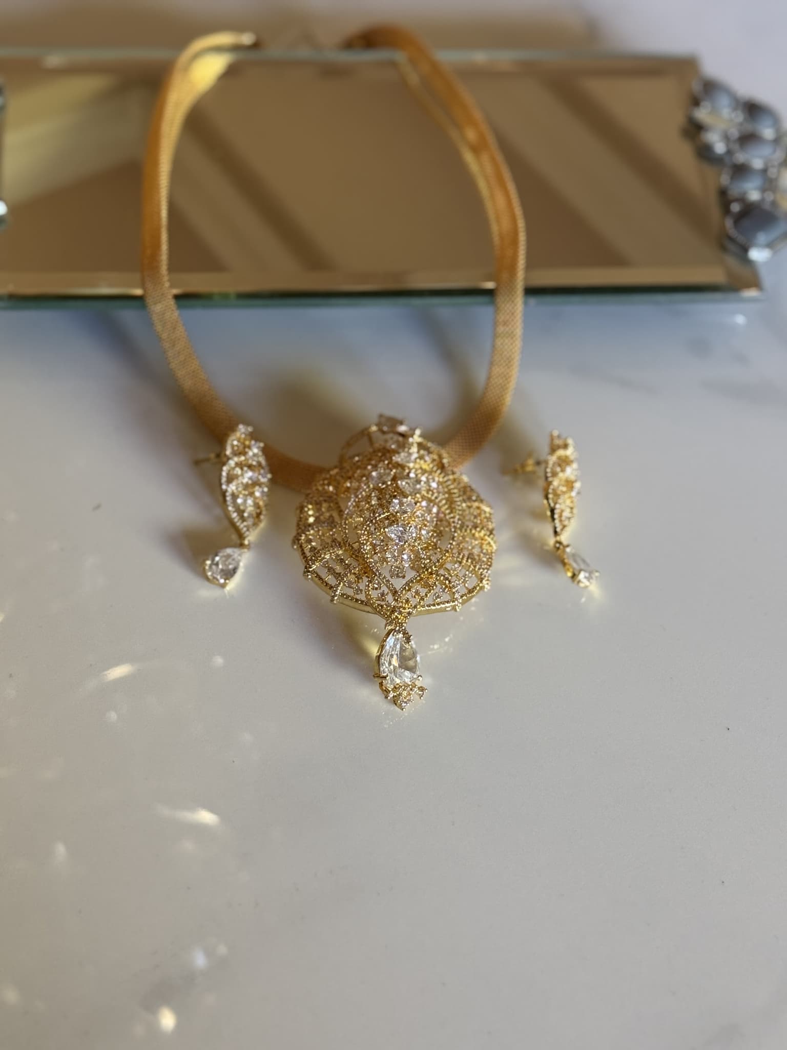 Gold Polki Drop Necklace Set